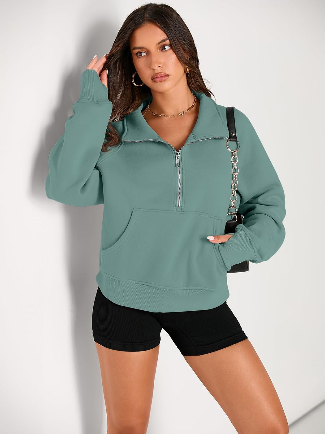 Womens Sweatshirts Half Zip Cropped Pullover Fleece Hoodies Outfits Clothes - Picture 86 of 216
