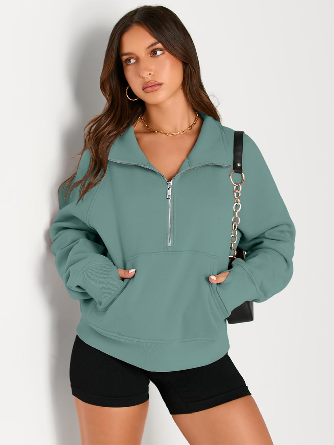Womens Sweatshirts Half Zip Cropped Pullover Fleece Hoodies Outfits Clothes - Picture 87 of 216