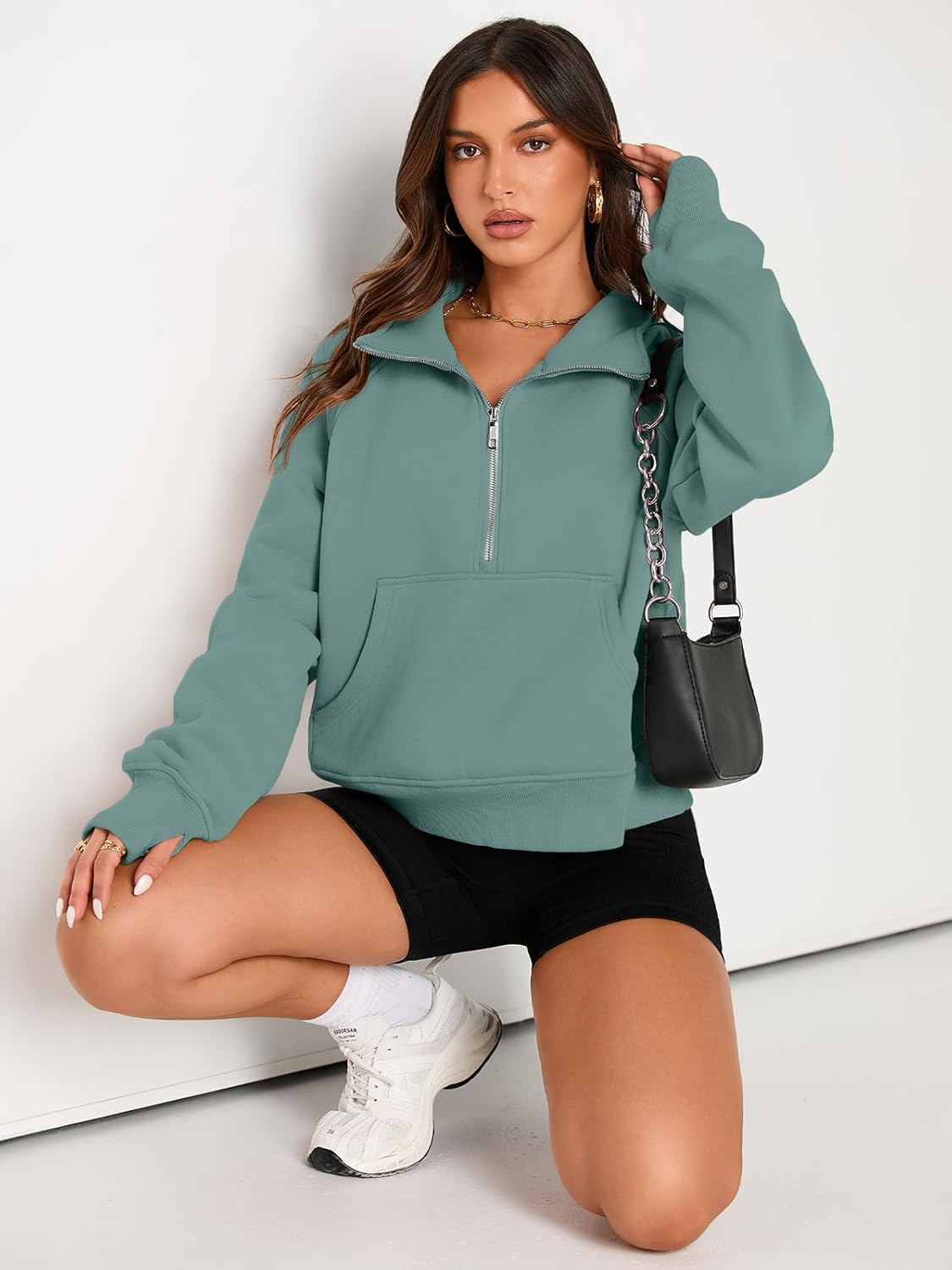 Womens Sweatshirts Half Zip Cropped Pullover Fleece Hoodies Outfits Clothes - Picture 88 of 216