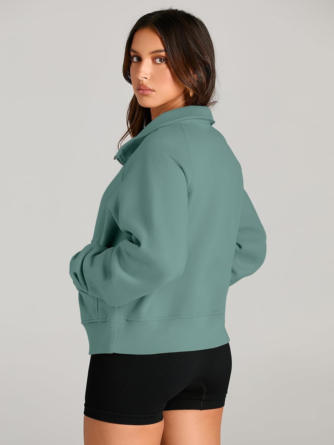 Womens Sweatshirts Half Zip Cropped Pullover Fleece Hoodies Outfits Clothes - Picture 89 of 216