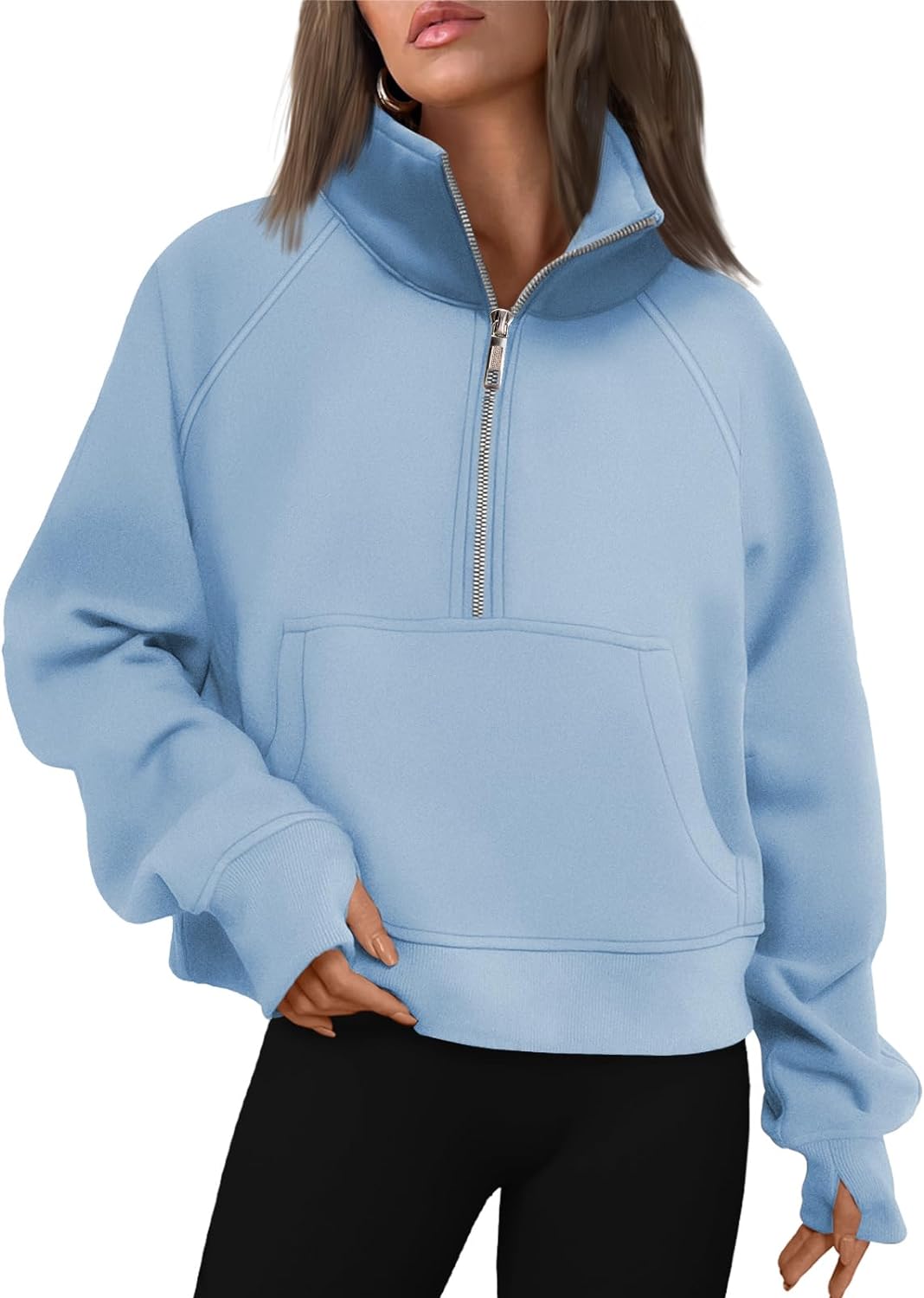Womens Sweatshirts Half Zip Cropped Pullover Fleece Hoodies Outfits Clothes - Picture 91 of 216