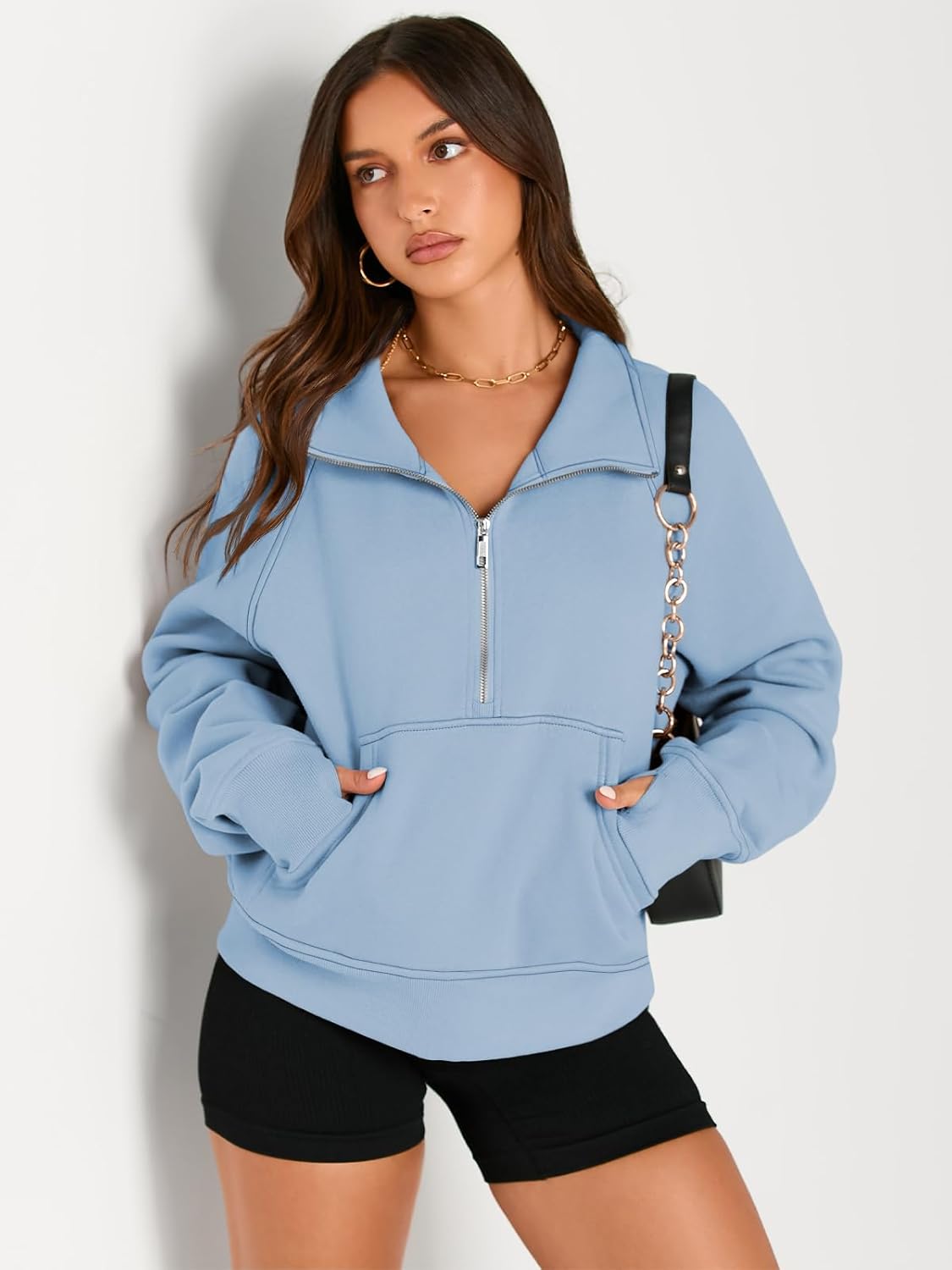 Womens Sweatshirts Half Zip Cropped Pullover Fleece Hoodies Outfits Clothes - Picture 93 of 216
