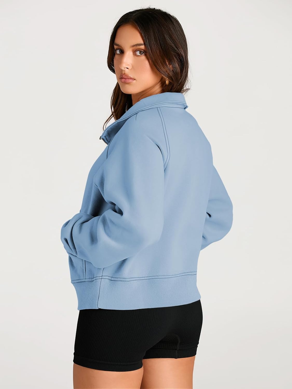 Womens Sweatshirts Half Zip Cropped Pullover Fleece Hoodies Outfits Clothes - Picture 95 of 216