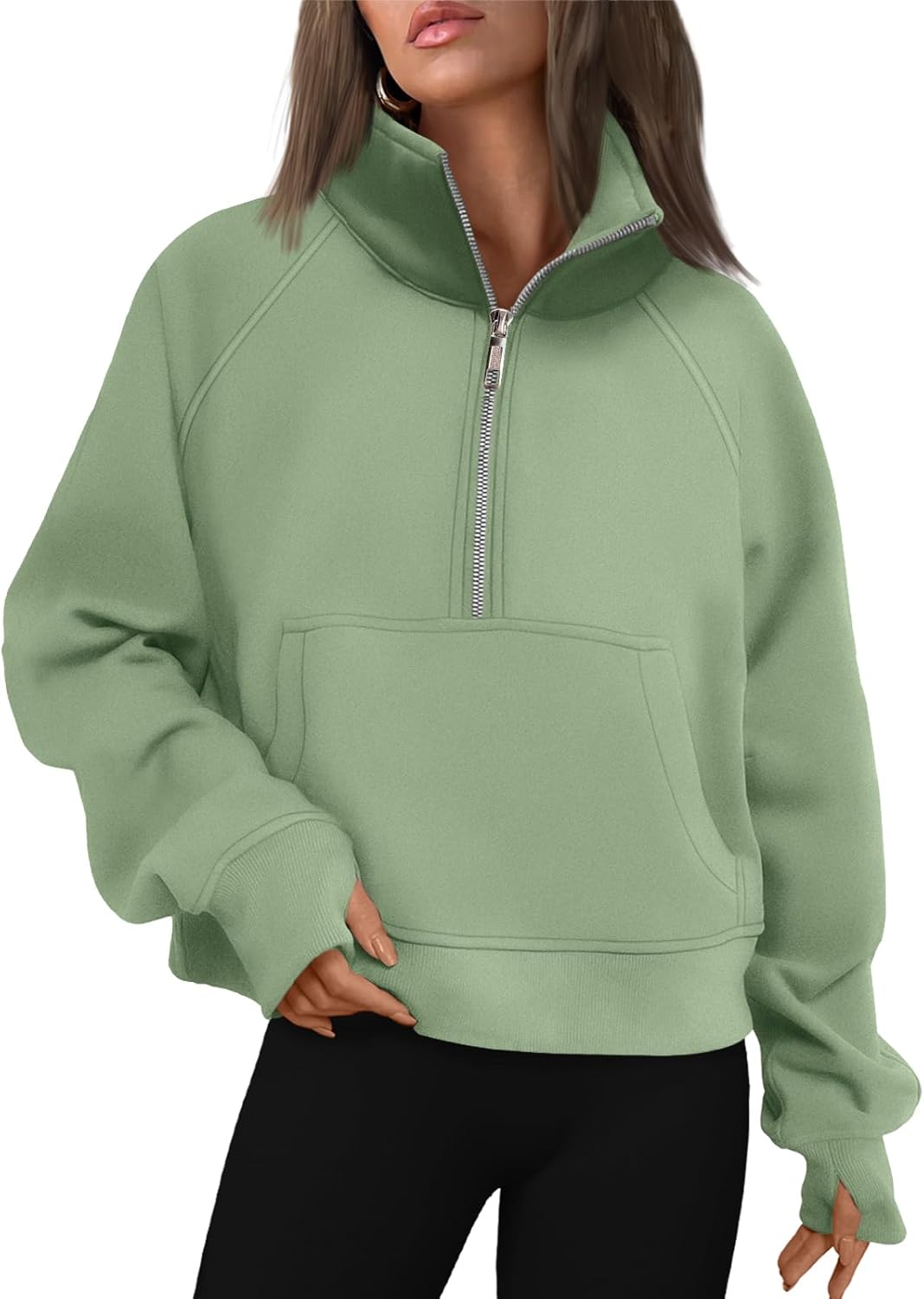 Womens Sweatshirts Half Zip Cropped Pullover Fleece Hoodies Outfits Clothes - Picture 97 of 216