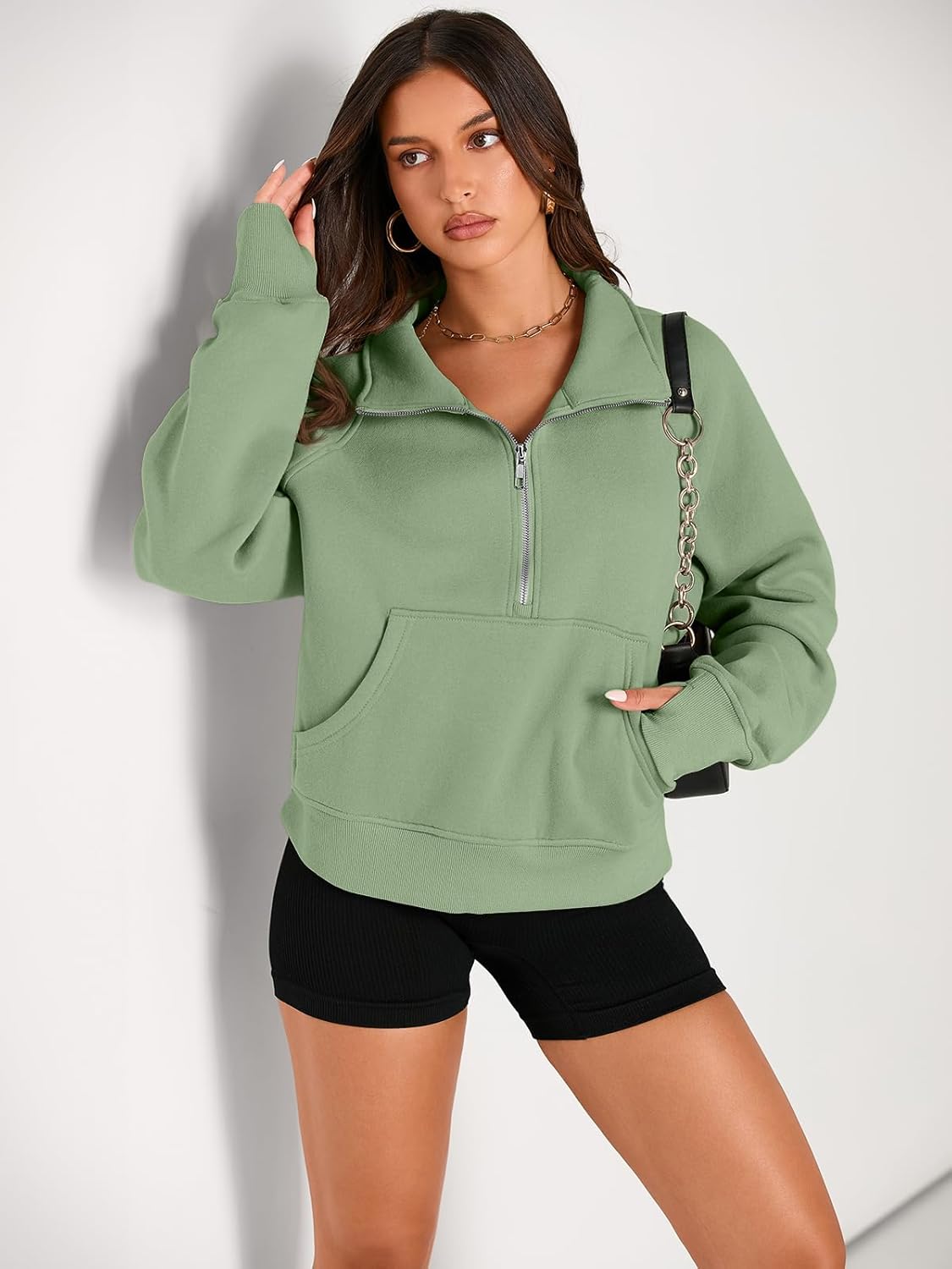 Womens Sweatshirts Half Zip Cropped Pullover Fleece Hoodies Outfits Clothes - Picture 98 of 216