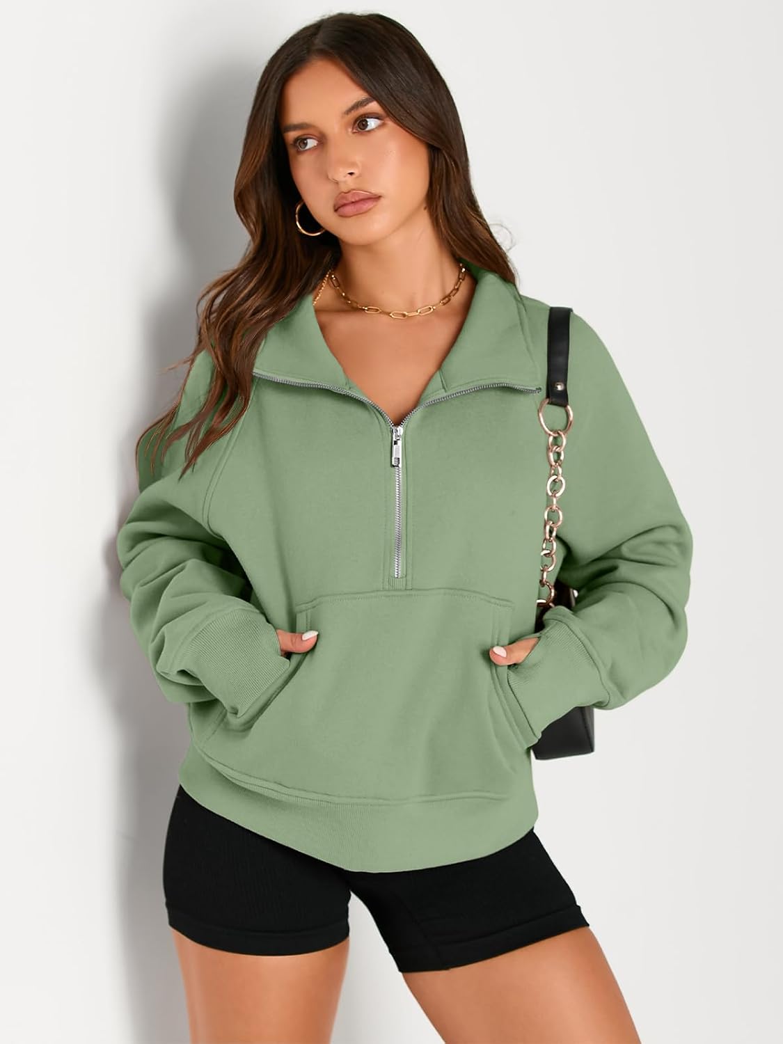 Womens Sweatshirts Half Zip Cropped Pullover Fleece Hoodies Outfits Clothes - Picture 99 of 216