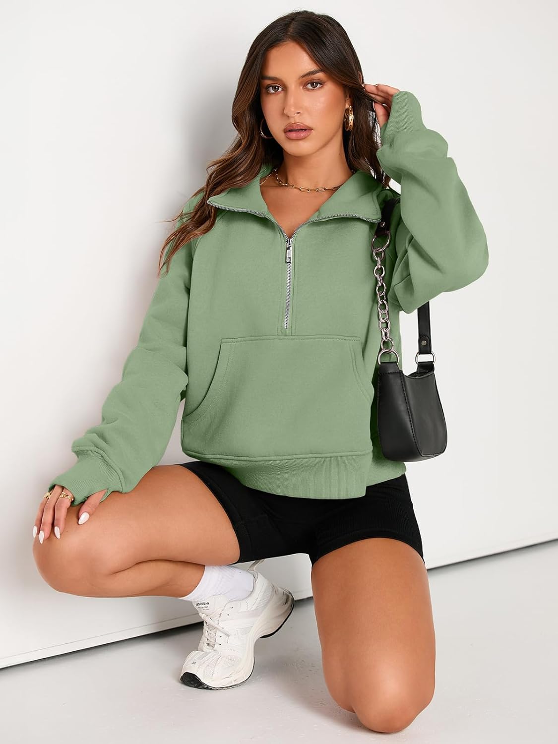Womens Sweatshirts Half Zip Cropped Pullover Fleece Hoodies Outfits Clothes - Picture 100 of 216