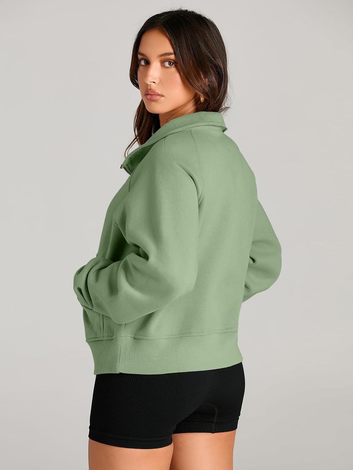 Womens Sweatshirts Half Zip Cropped Pullover Fleece Hoodies Outfits Clothes - Picture 101 of 216