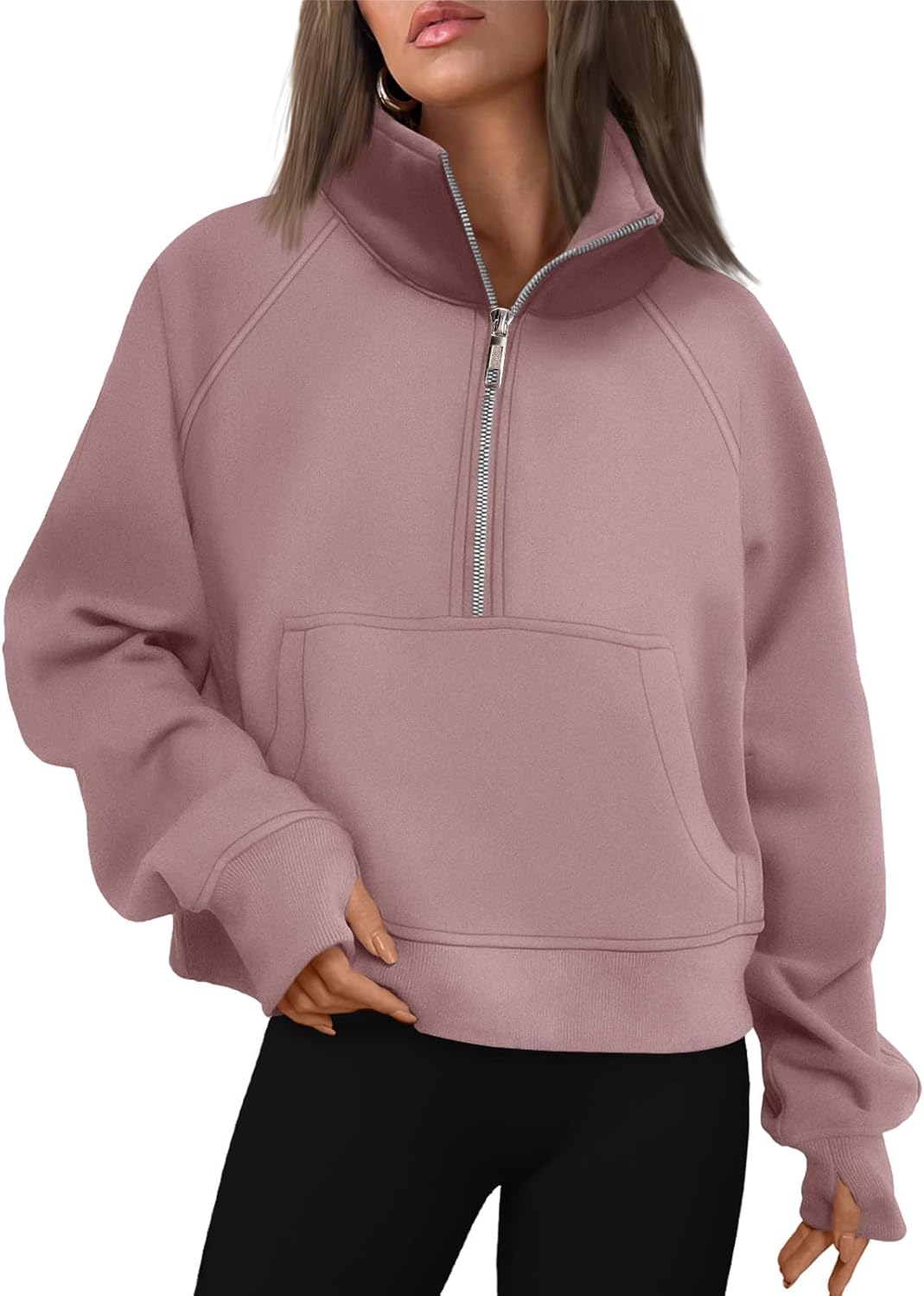 Womens Sweatshirts Half Zip Cropped Pullover Fleece Hoodies Outfits Clothes - Picture 103 of 216