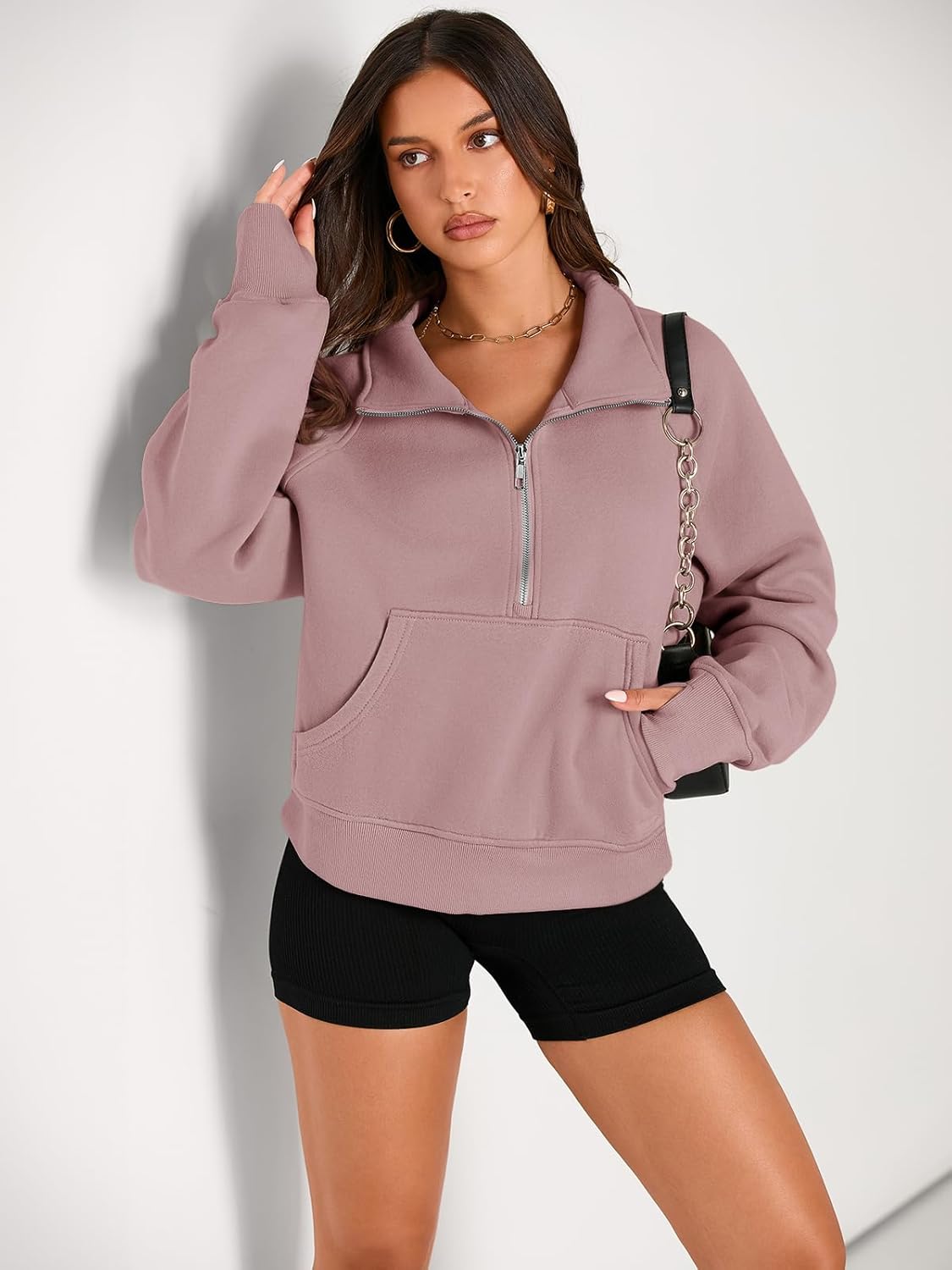 Womens Sweatshirts Half Zip Cropped Pullover Fleece Hoodies Outfits Clothes - Picture 104 of 216