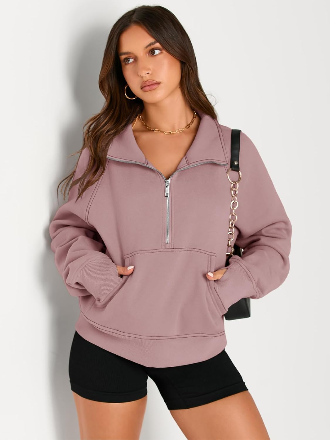 Womens Sweatshirts Half Zip Cropped Pullover Fleece Hoodies Outfits Clothes - Picture 105 of 216
