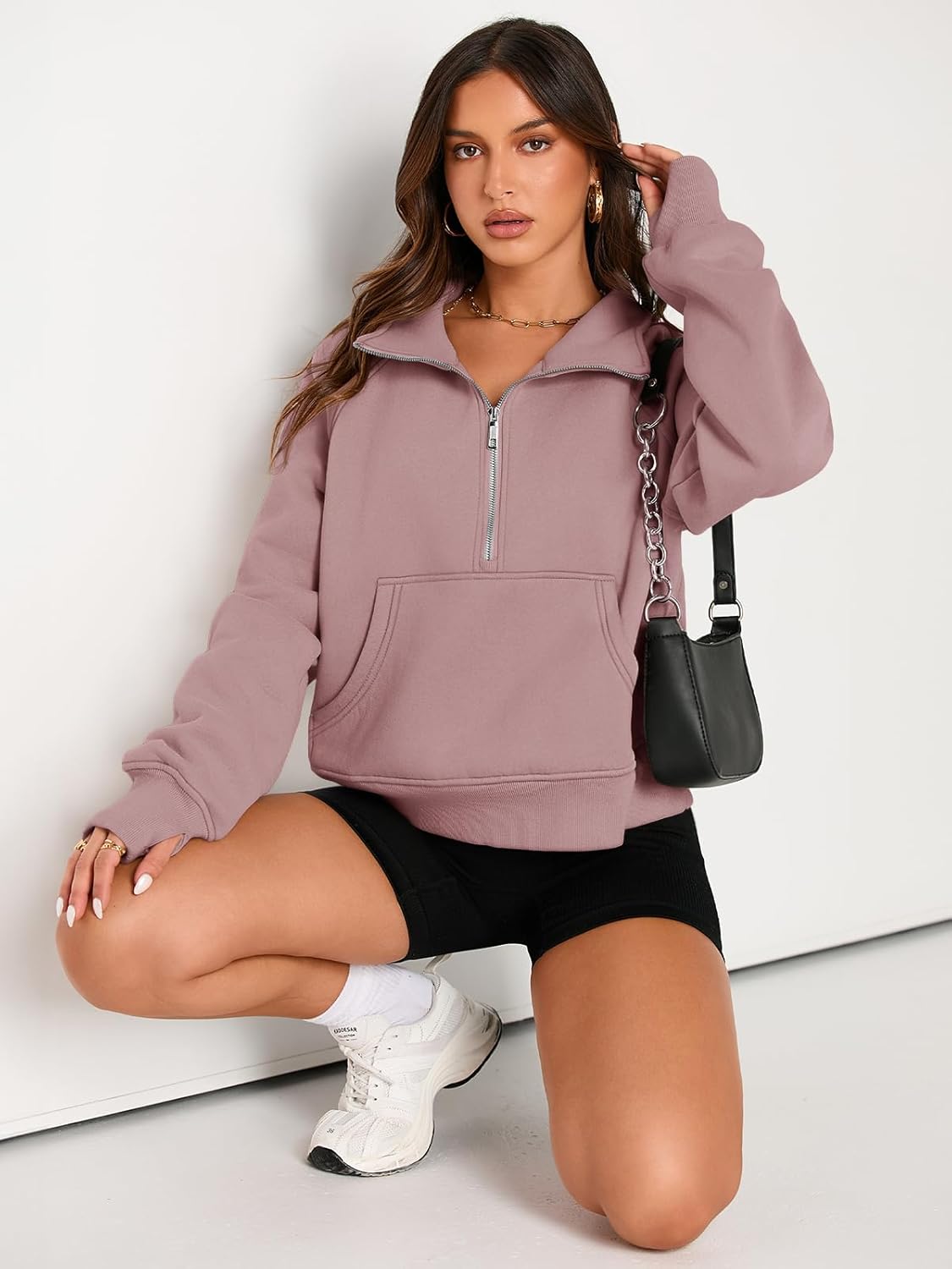 Womens Sweatshirts Half Zip Cropped Pullover Fleece Hoodies Outfits Clothes - Picture 106 of 216