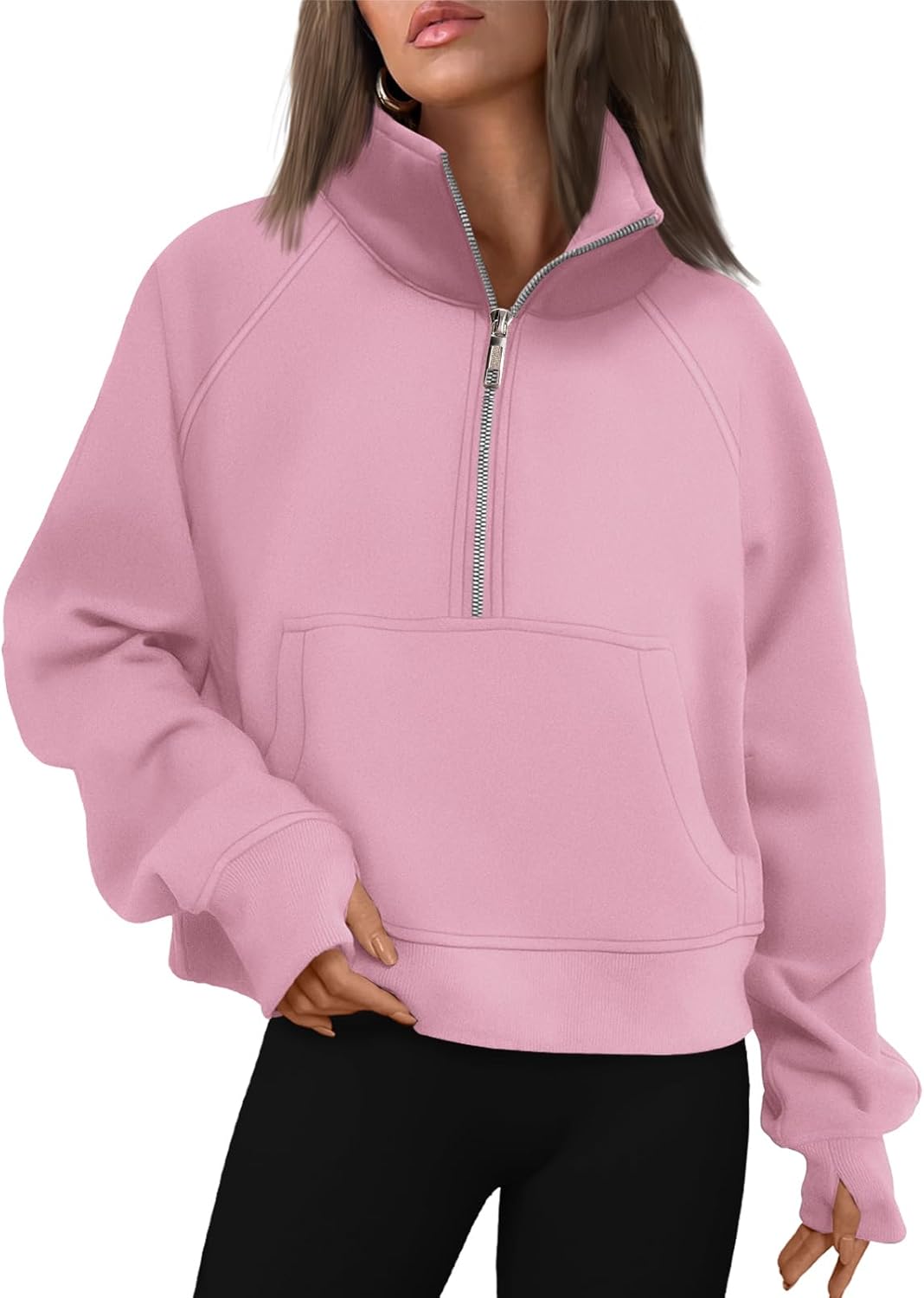 Womens Sweatshirts Half Zip Cropped Pullover Fleece Hoodies Outfits Clothes - Picture 109 of 216