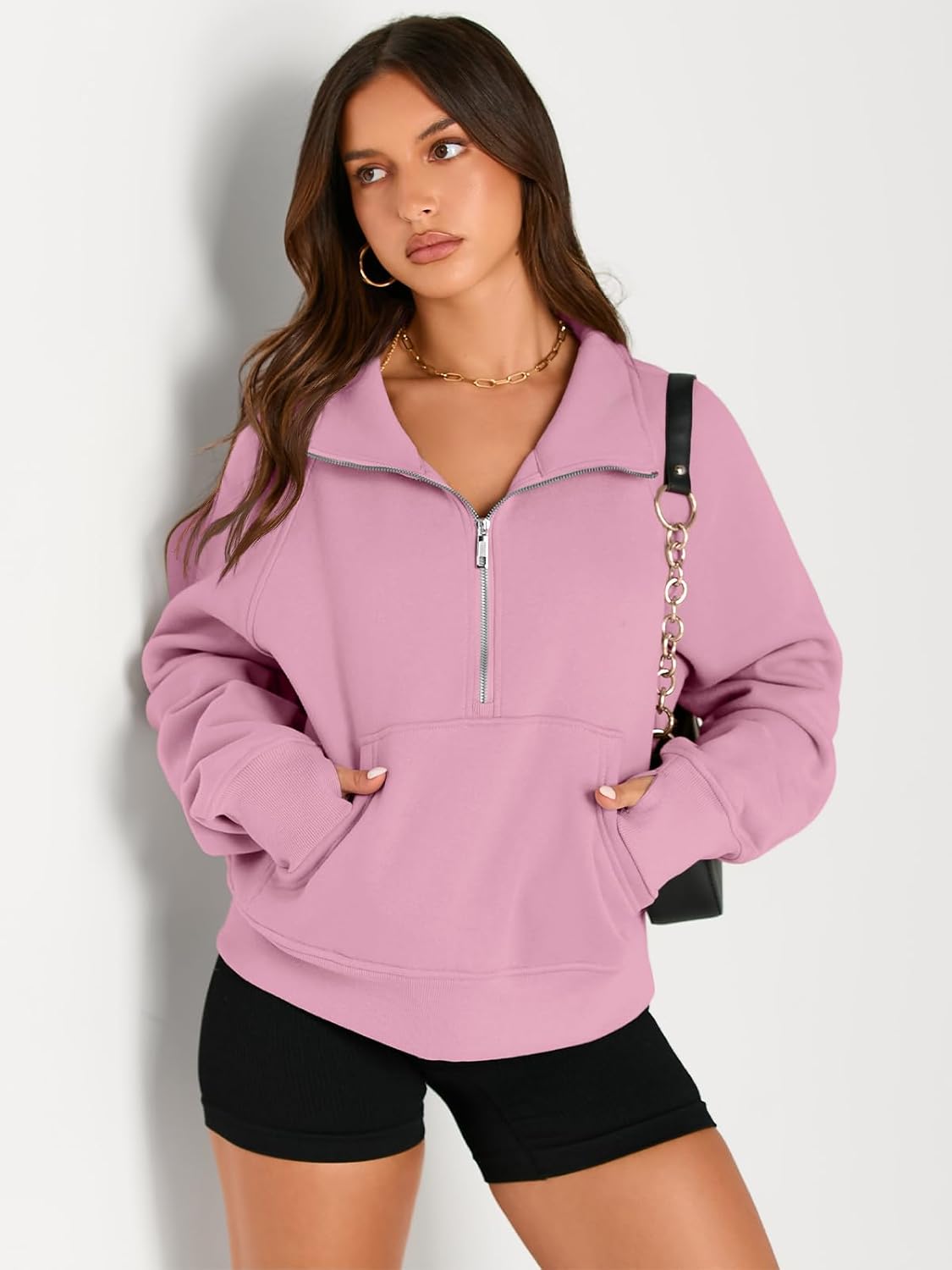 Womens Sweatshirts Half Zip Cropped Pullover Fleece Hoodies Outfits Clothes - Picture 111 of 216