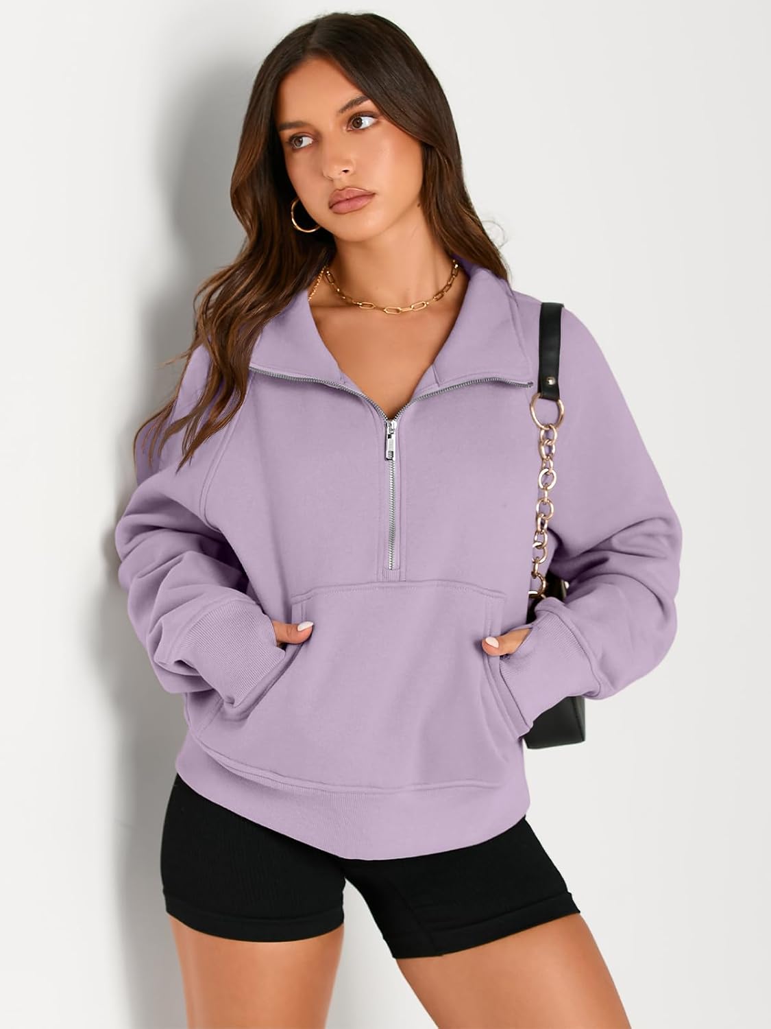 Womens Sweatshirts Half Zip Cropped Pullover Fleece Hoodies Outfits Clothes - Picture 117 of 216