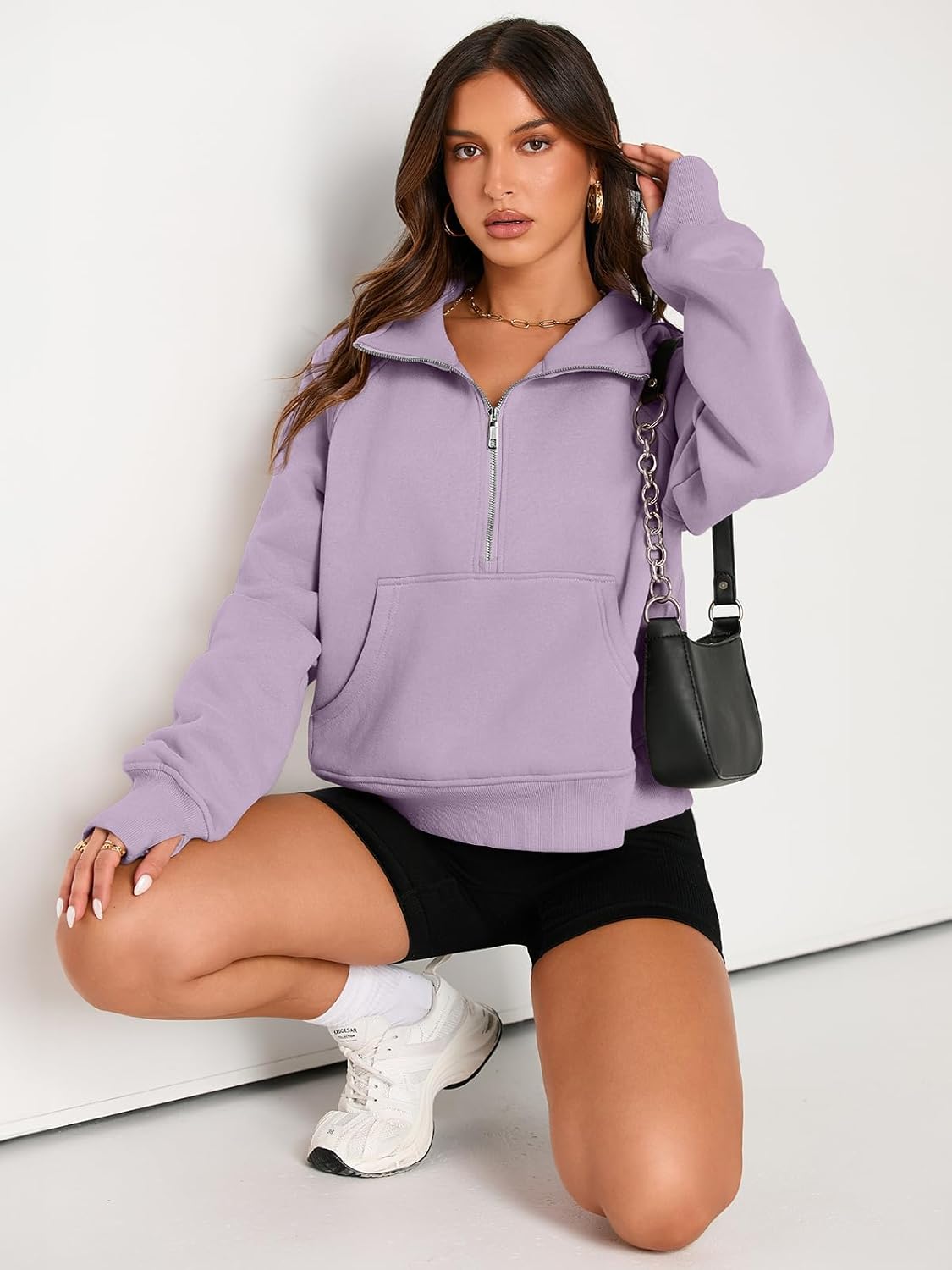 Womens Sweatshirts Half Zip Cropped Pullover Fleece Hoodies Outfits Clothes - Picture 118 of 216