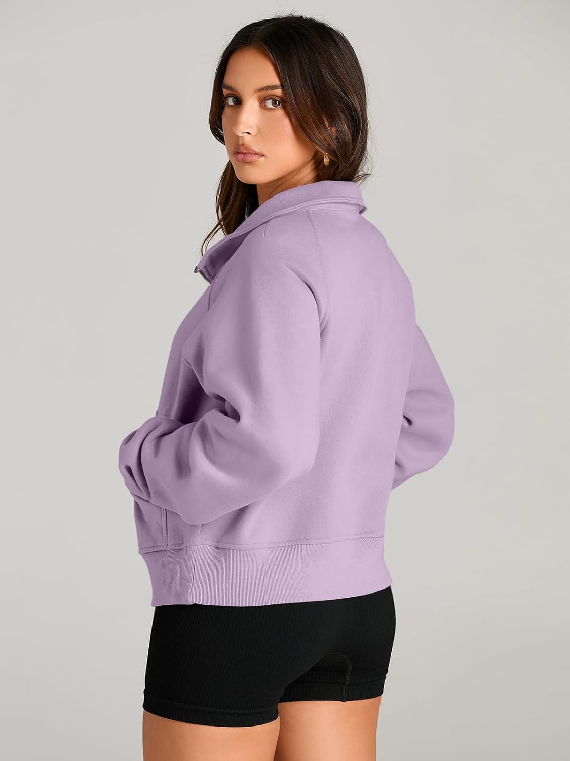 Womens Sweatshirts Half Zip Cropped Pullover Fleece Hoodies Outfits Clothes - Picture 119 of 216