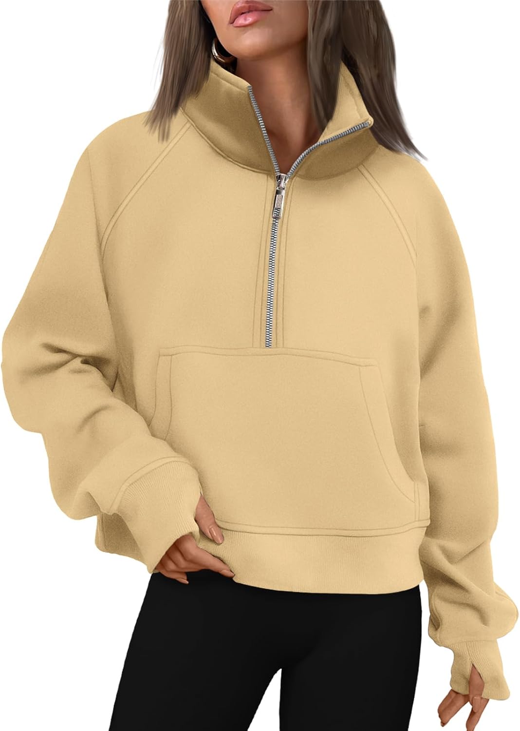 Womens Sweatshirts Half Zip Cropped Pullover Fleece Hoodies Outfits Clothes - Picture 121 of 216