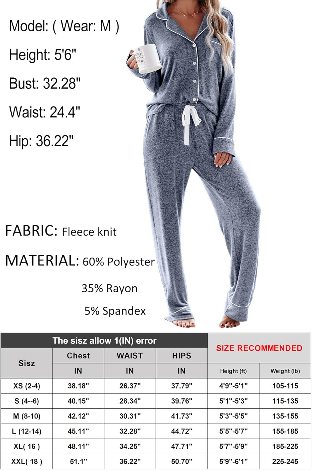 Women's Pajama Sets Long Sleeve Button Down Sleepwear Nightwear Soft Lounge Sets - Picture 31 of 169