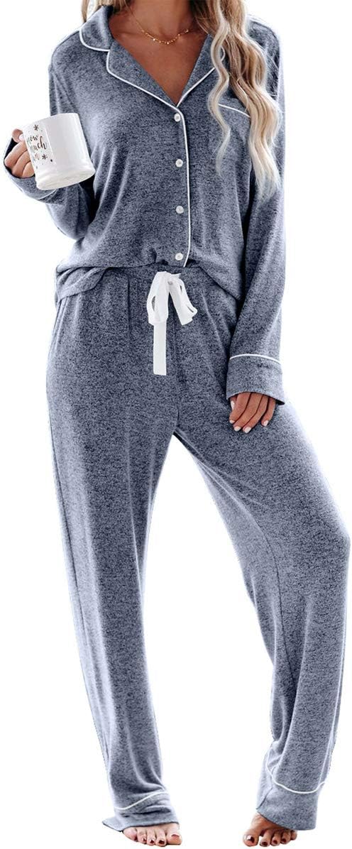 Women's Pajama Sets Long Sleeve Button Down Sleepwear Nightwear Soft Lounge Sets - Picture 25 of 169