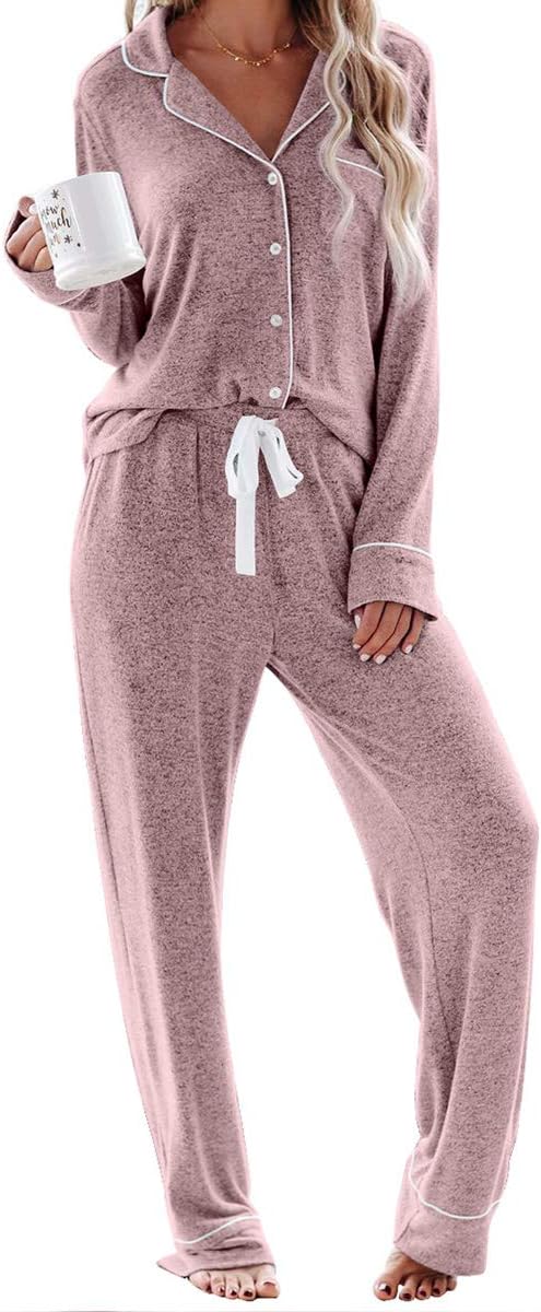 Women's Pajama Sets Long Sleeve Button Down Sleepwear Nightwear Soft Lounge Sets - Picture 32 of 169