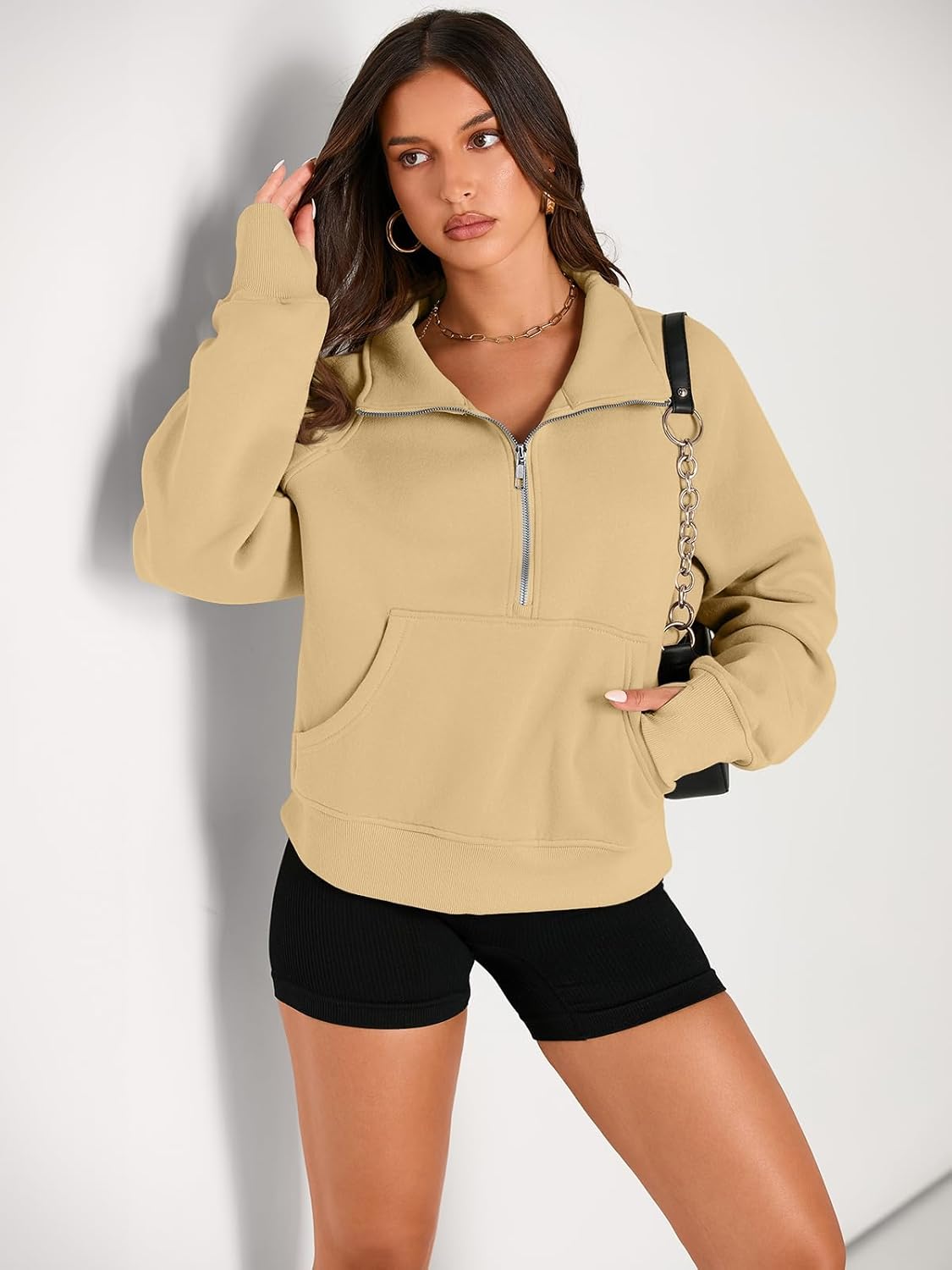 Womens Sweatshirts Half Zip Cropped Pullover Fleece Hoodies Outfits Clothes - Picture 122 of 216