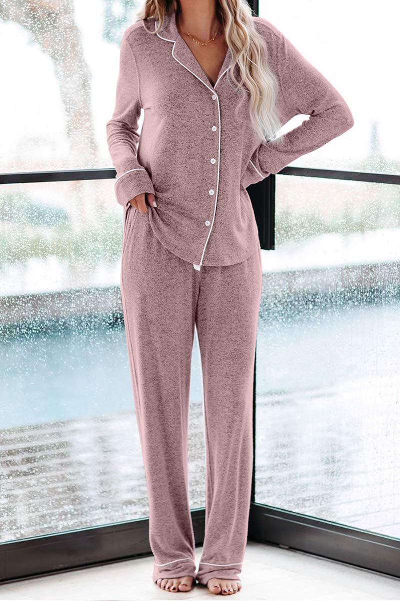 Women's Pajama Sets Long Sleeve Button Down Sleepwear Nightwear Soft Lounge Sets - Picture 33 of 169