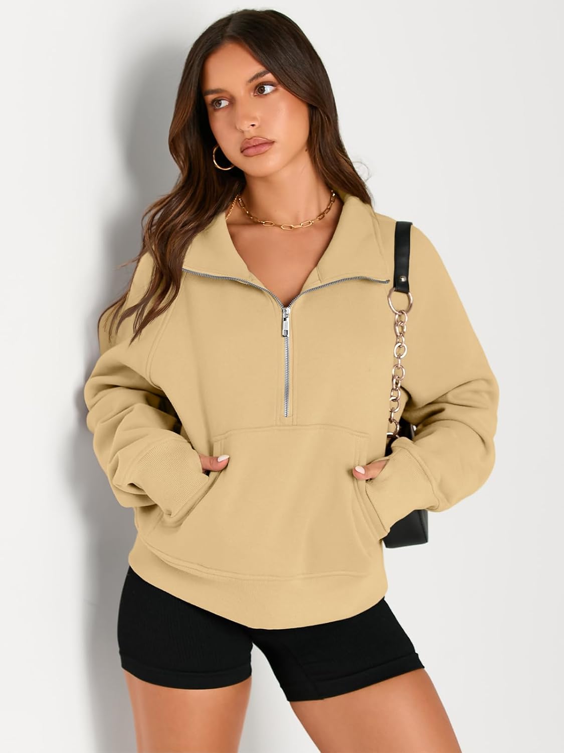 Womens Sweatshirts Half Zip Cropped Pullover Fleece Hoodies Outfits Clothes - Picture 123 of 216