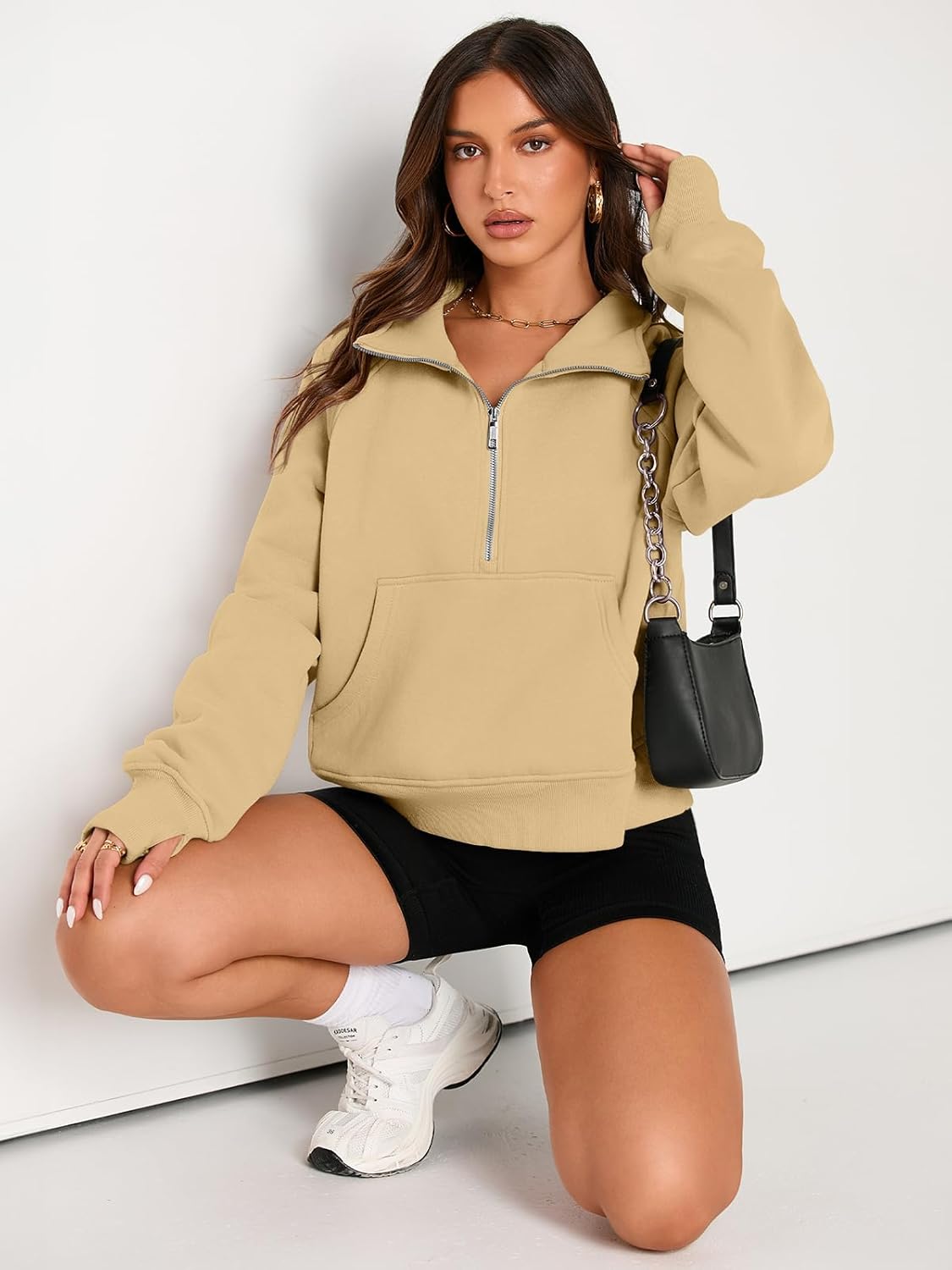 Womens Sweatshirts Half Zip Cropped Pullover Fleece Hoodies Outfits Clothes - Picture 124 of 216