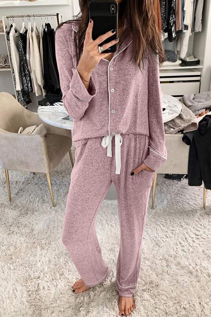 Women's Pajama Sets Long Sleeve Button Down Sleepwear Nightwear Soft Lounge Sets - Picture 36 of 169