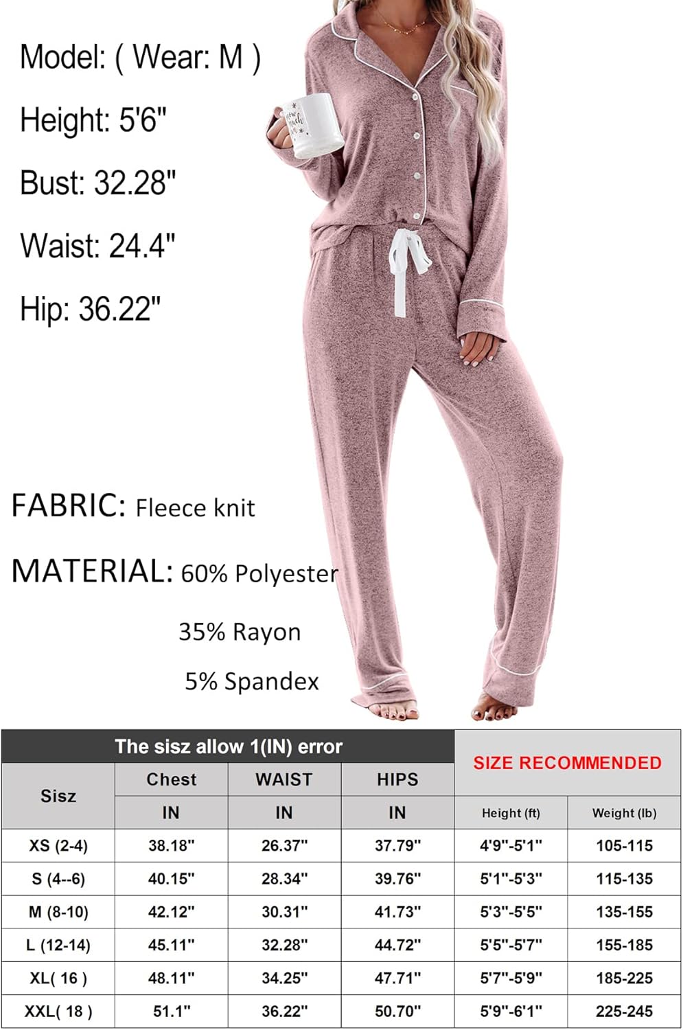 Women's Pajama Sets Long Sleeve Button Down Sleepwear Nightwear Soft Lounge Sets - Picture 37 of 169