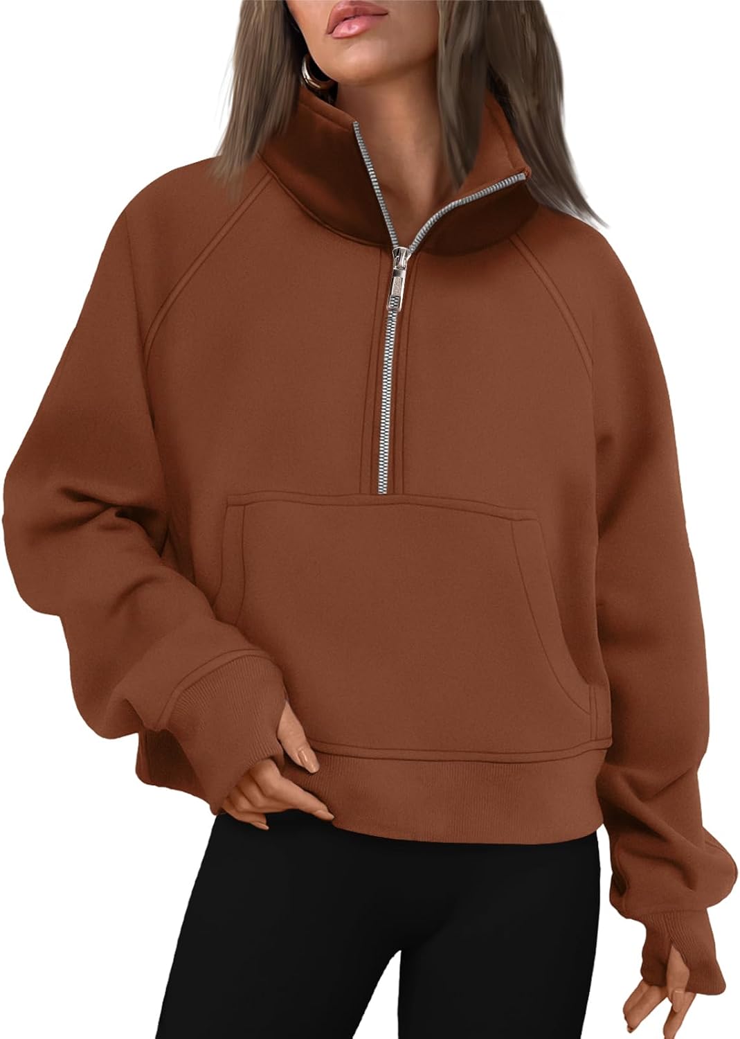 Womens Sweatshirts Half Zip Cropped Pullover Fleece Hoodies Outfits Clothes - Picture 127 of 216