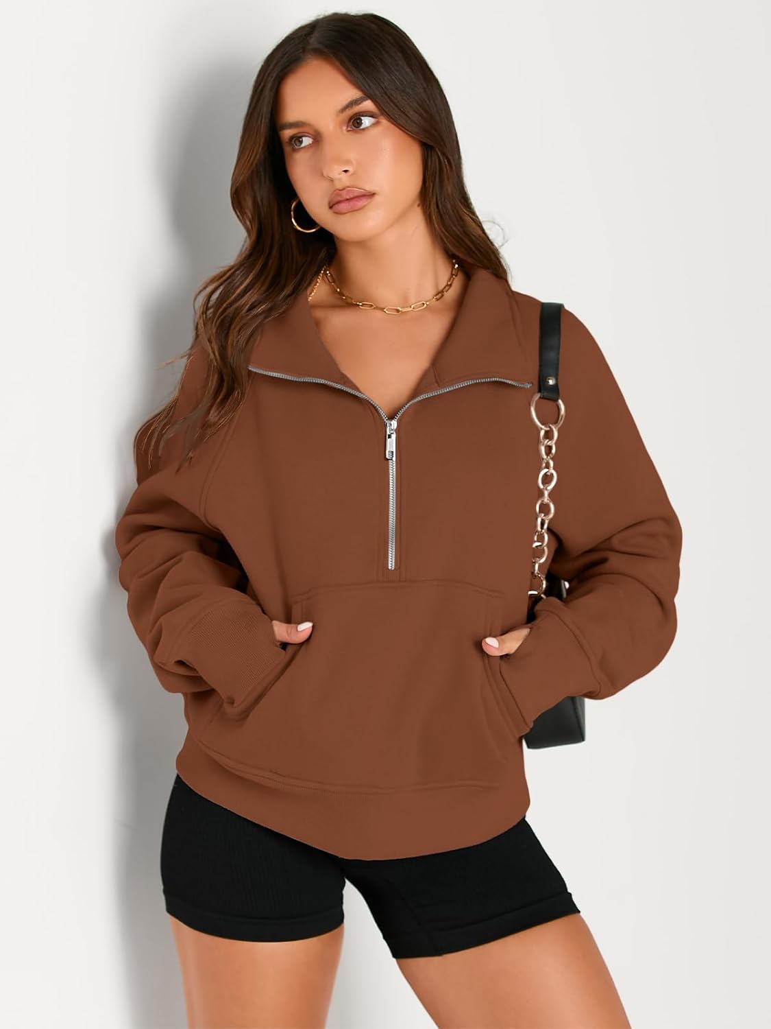 Womens Sweatshirts Half Zip Cropped Pullover Fleece Hoodies Outfits Clothes - Picture 129 of 216
