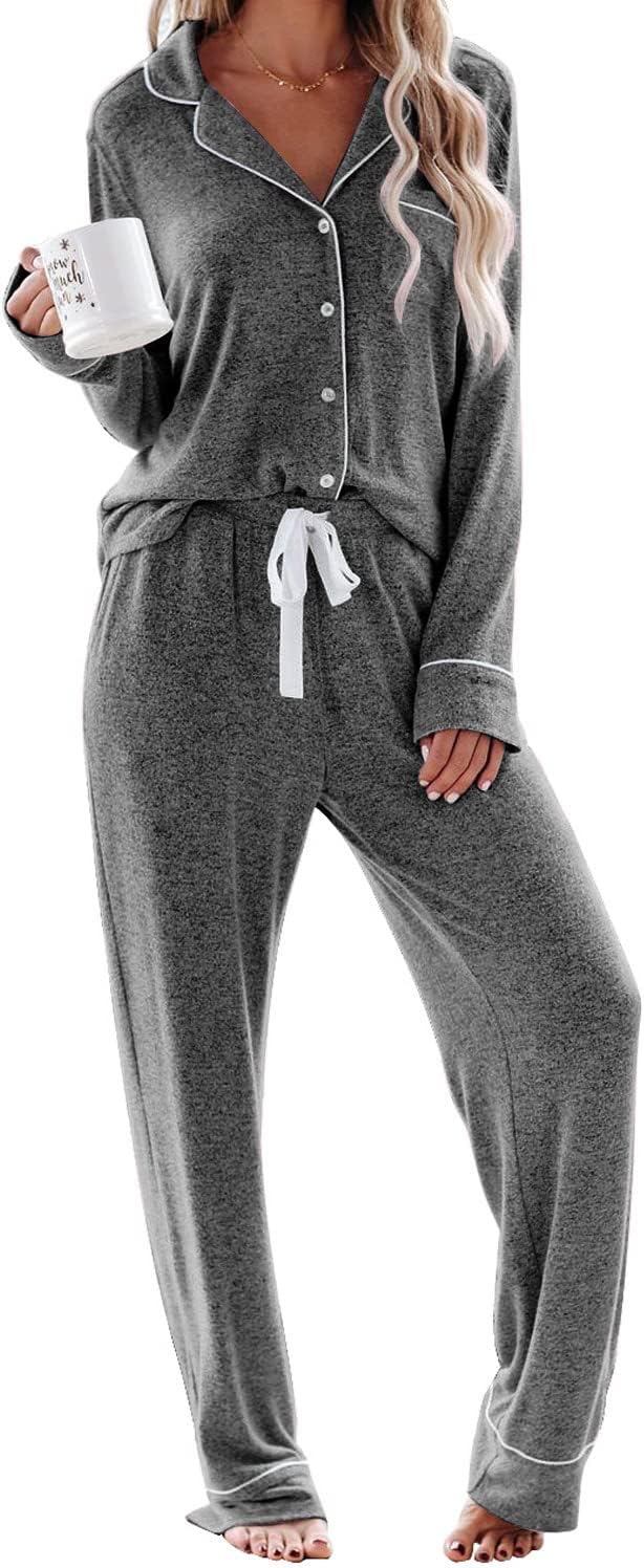Women's Pajama Sets Long Sleeve Button Down Sleepwear Nightwear Soft Lounge Sets - Picture 38 of 169