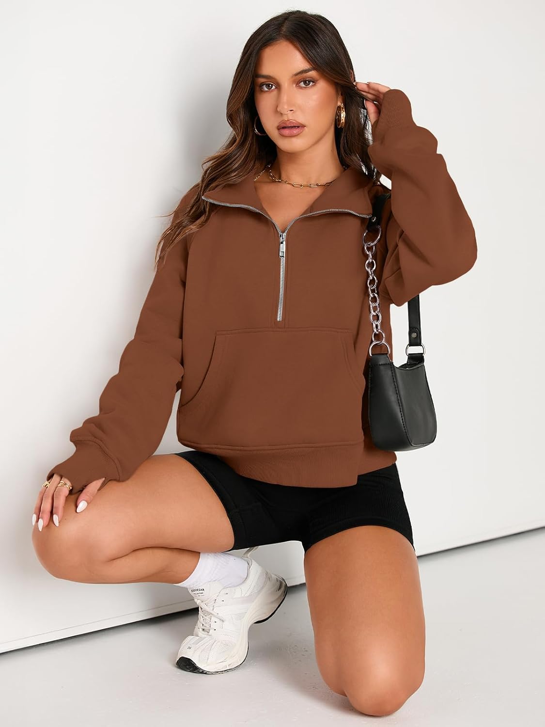 Womens Sweatshirts Half Zip Cropped Pullover Fleece Hoodies Outfits Clothes - Picture 130 of 216