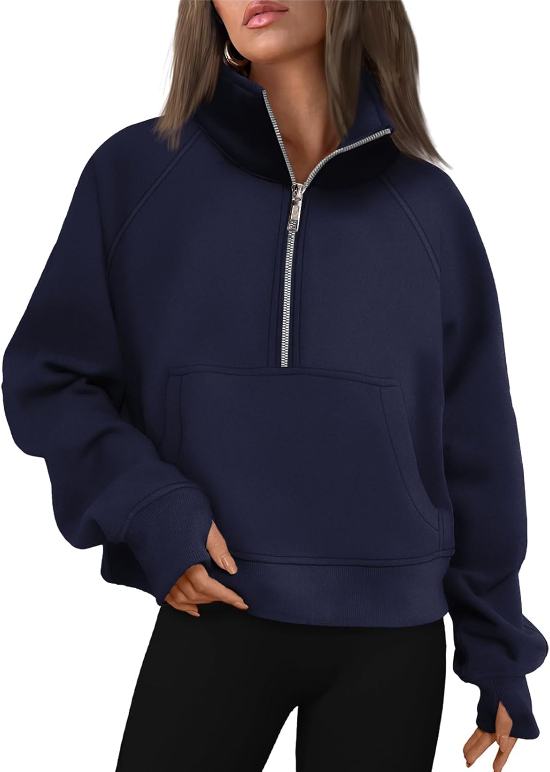 Womens Sweatshirts Half Zip Cropped Pullover Fleece Hoodies Outfits Clothes - Picture 133 of 216