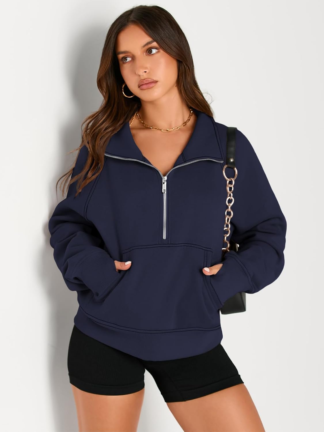 Womens Sweatshirts Half Zip Cropped Pullover Fleece Hoodies Outfits Clothes - Picture 135 of 216