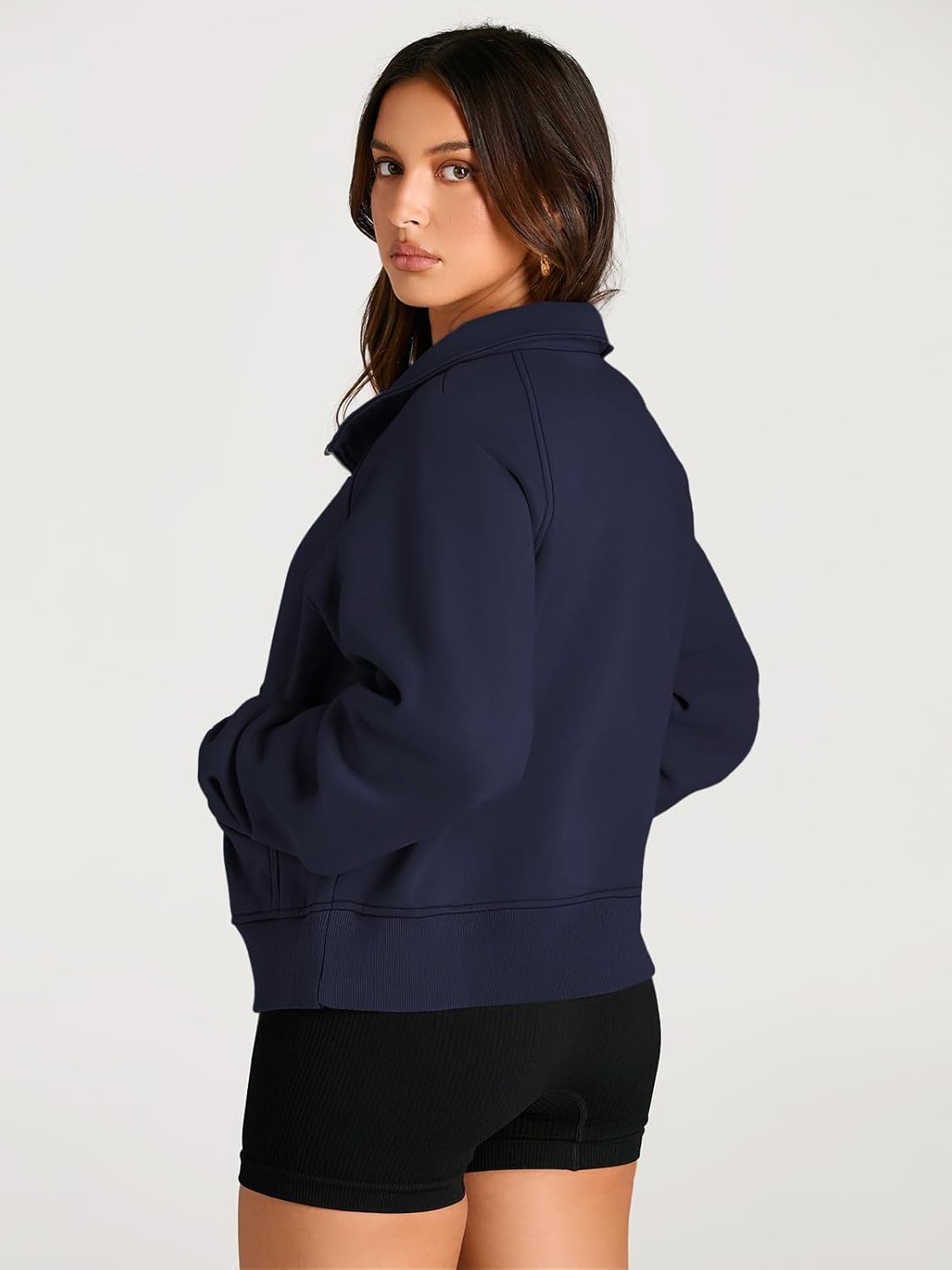 Womens Sweatshirts Half Zip Cropped Pullover Fleece Hoodies Outfits Clothes - Picture 137 of 216