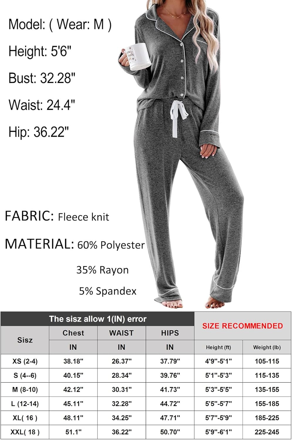 Women's Pajama Sets Long Sleeve Button Down Sleepwear Nightwear Soft Lounge Sets - Picture 43 of 169