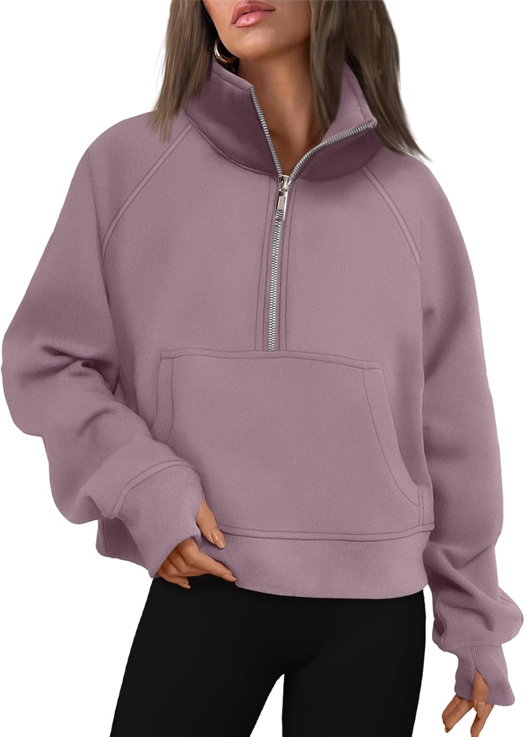Womens Sweatshirts Half Zip Cropped Pullover Fleece Hoodies Outfits Clothes - Picture 139 of 216