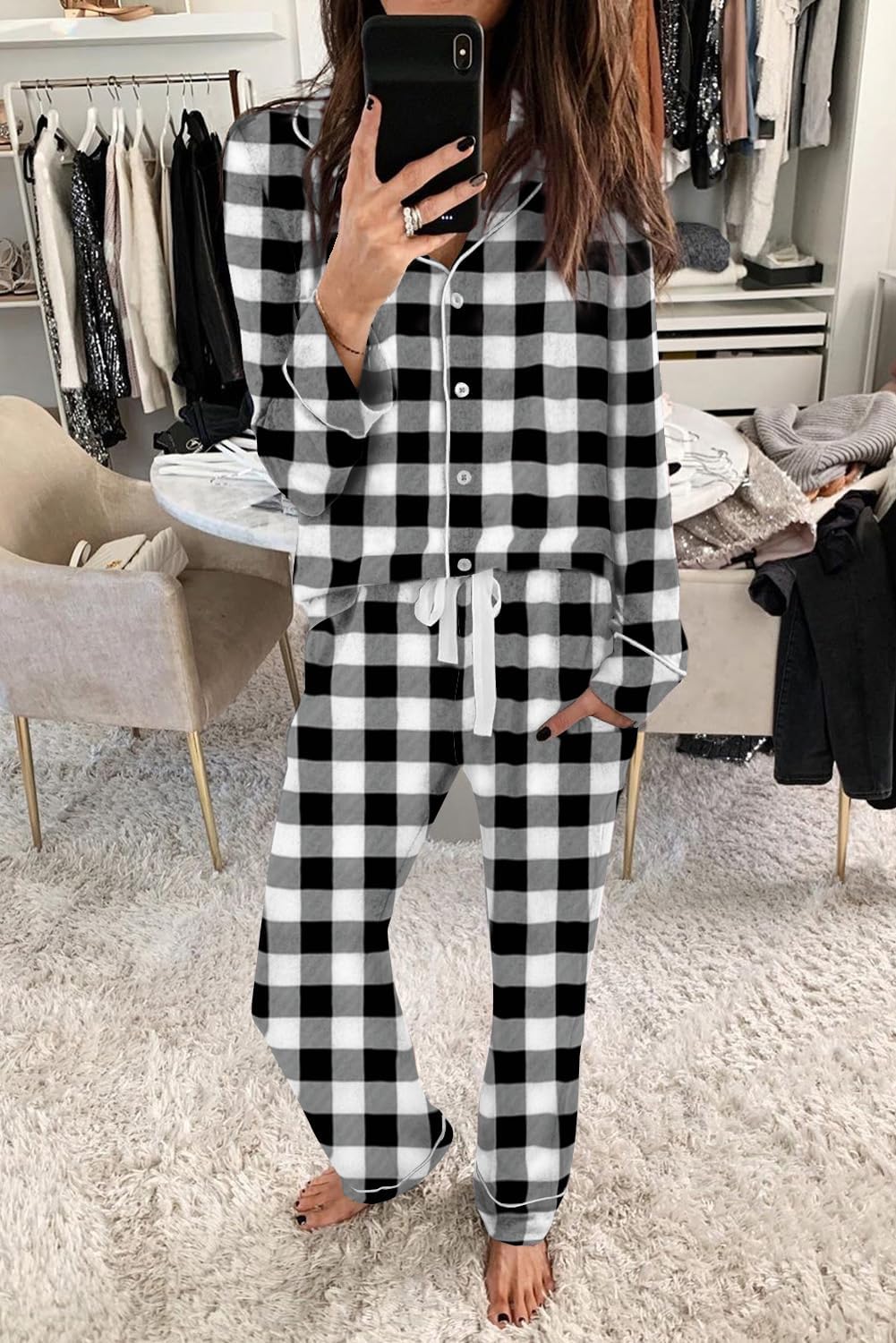 Women's Pajama Sets Long Sleeve Button Down Sleepwear Nightwear Soft Lounge Sets - Picture 45 of 169