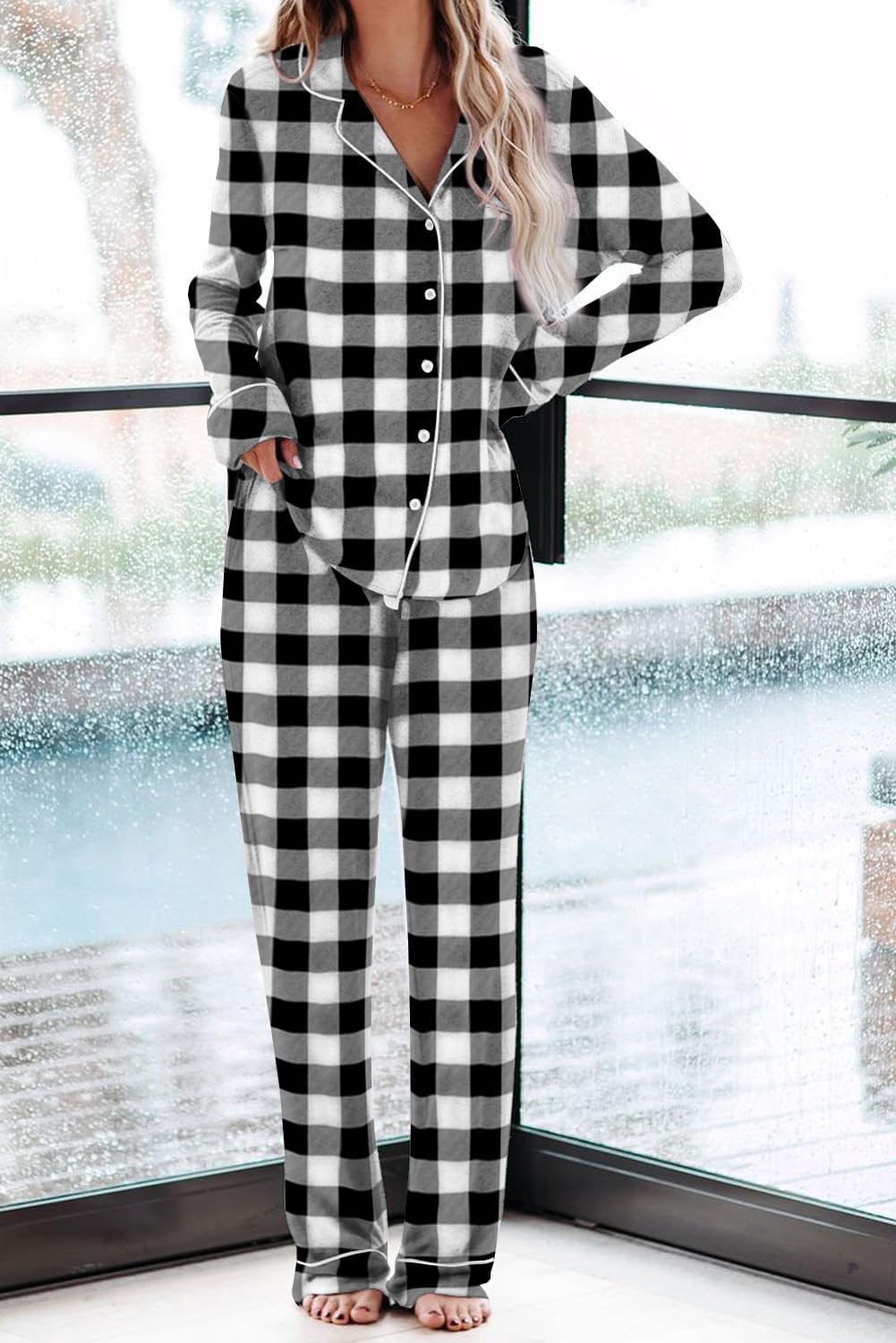 Women's Pajama Sets Long Sleeve Button Down Sleepwear Nightwear Soft Lounge Sets - Picture 46 of 169