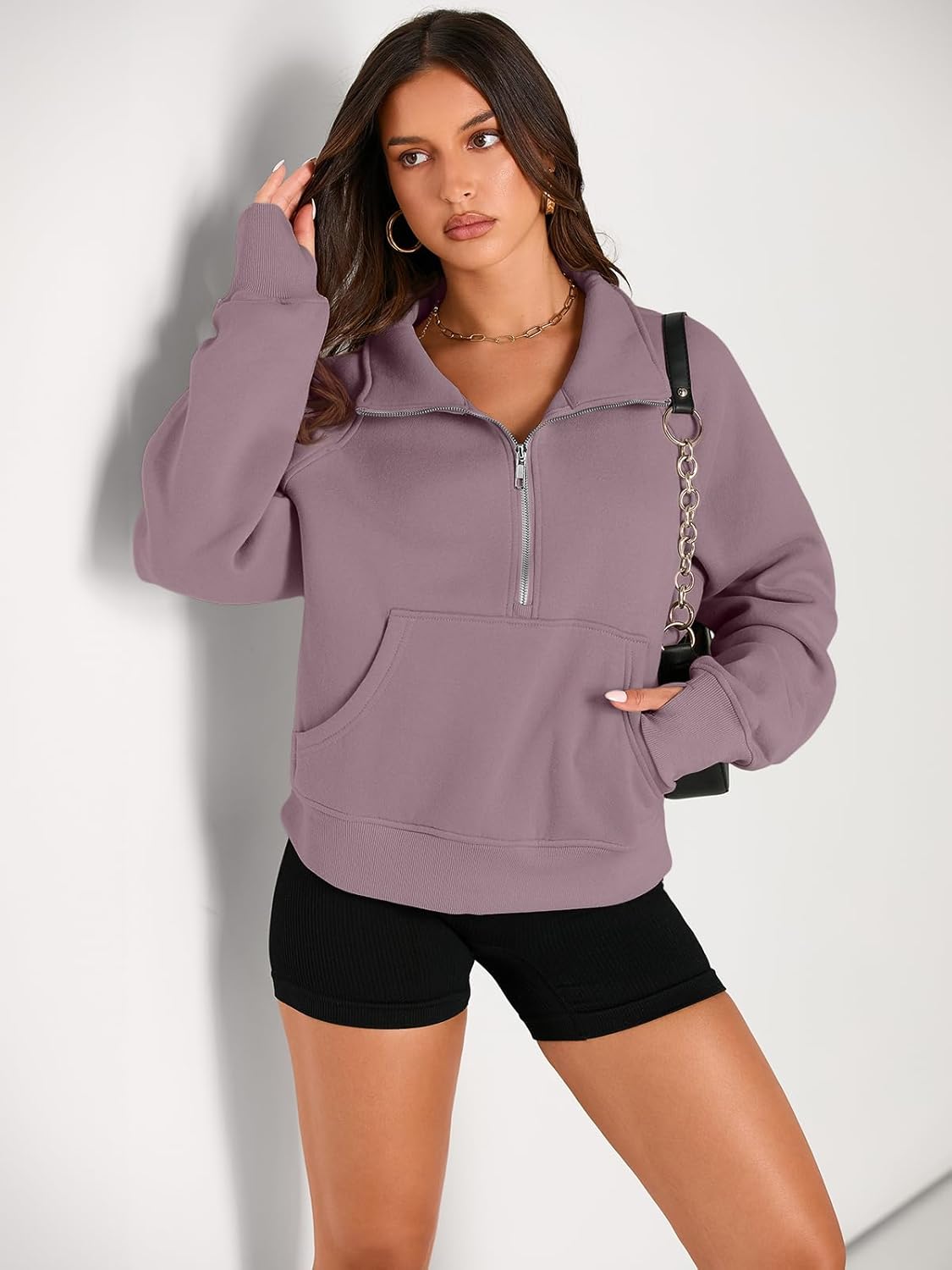 Womens Sweatshirts Half Zip Cropped Pullover Fleece Hoodies Outfits Clothes - Picture 140 of 216