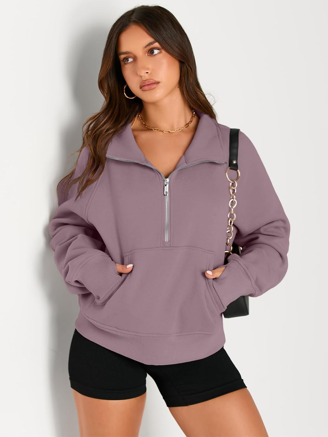 Womens Sweatshirts Half Zip Cropped Pullover Fleece Hoodies Outfits Clothes - Picture 141 of 216