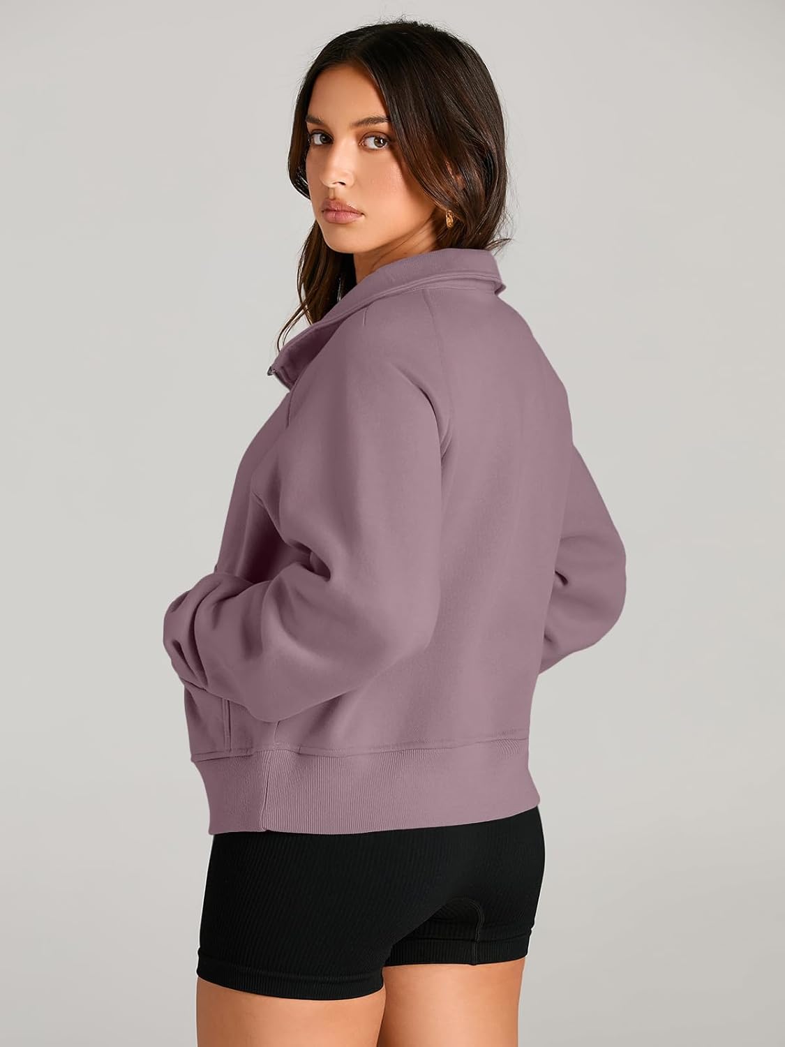 Womens Sweatshirts Half Zip Cropped Pullover Fleece Hoodies Outfits Clothes - Picture 143 of 216