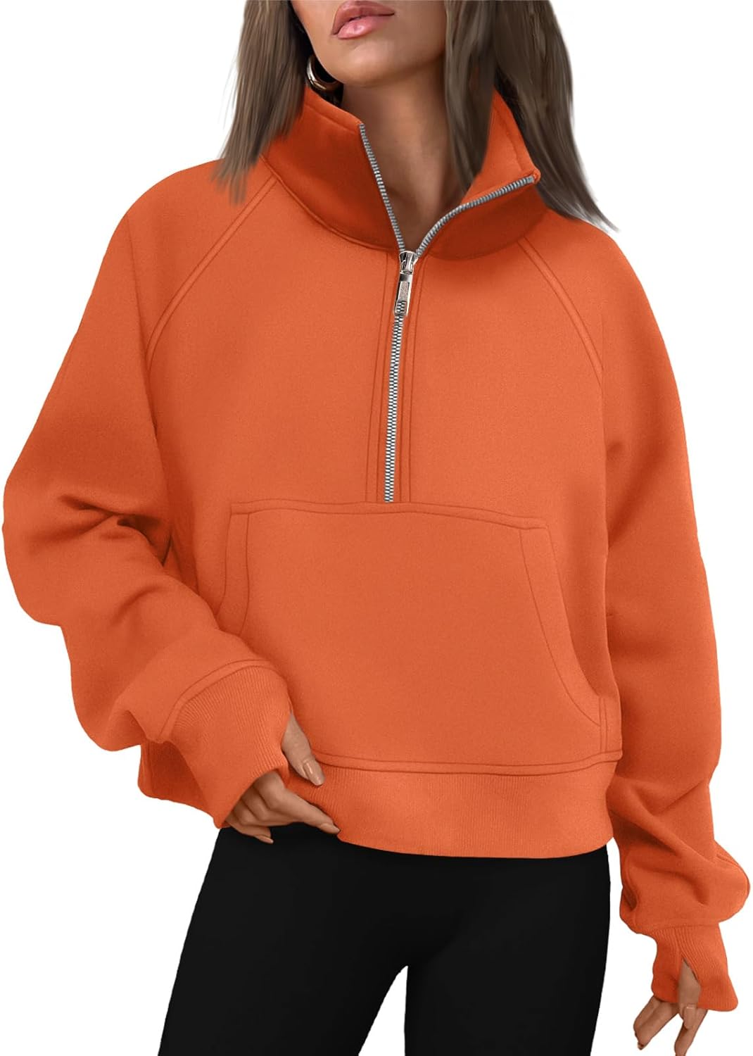 Womens Sweatshirts Half Zip Cropped Pullover Fleece Hoodies Outfits Clothes - Picture 145 of 216