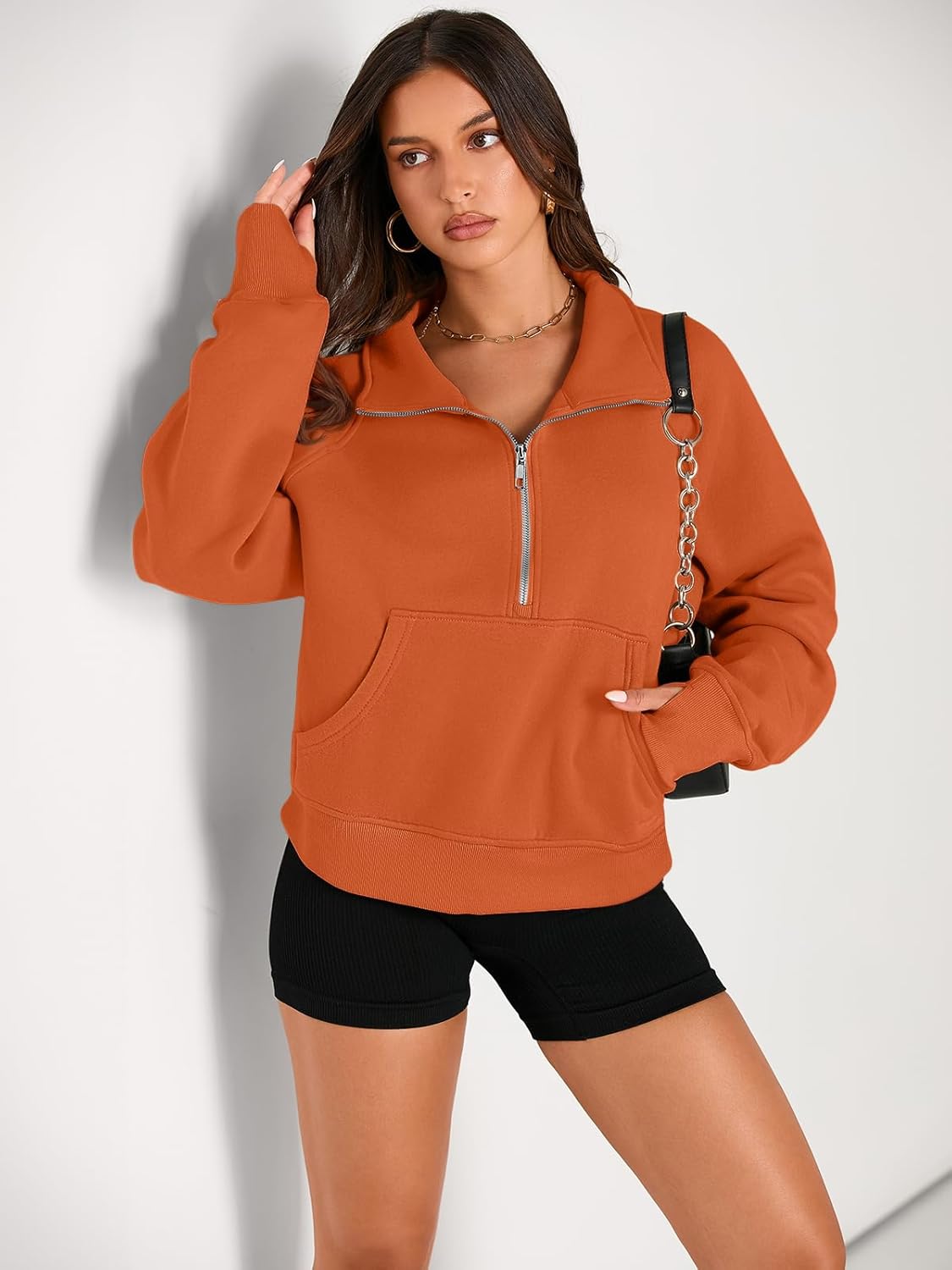 Womens Sweatshirts Half Zip Cropped Pullover Fleece Hoodies Outfits Clothes - Picture 146 of 216