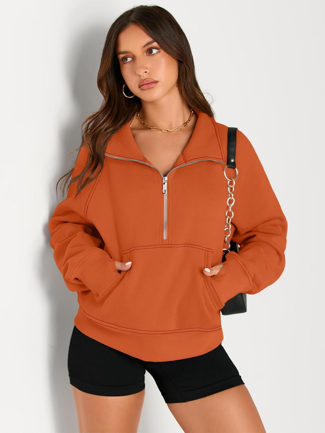 Womens Sweatshirts Half Zip Cropped Pullover Fleece Hoodies Outfits Clothes - Picture 147 of 216