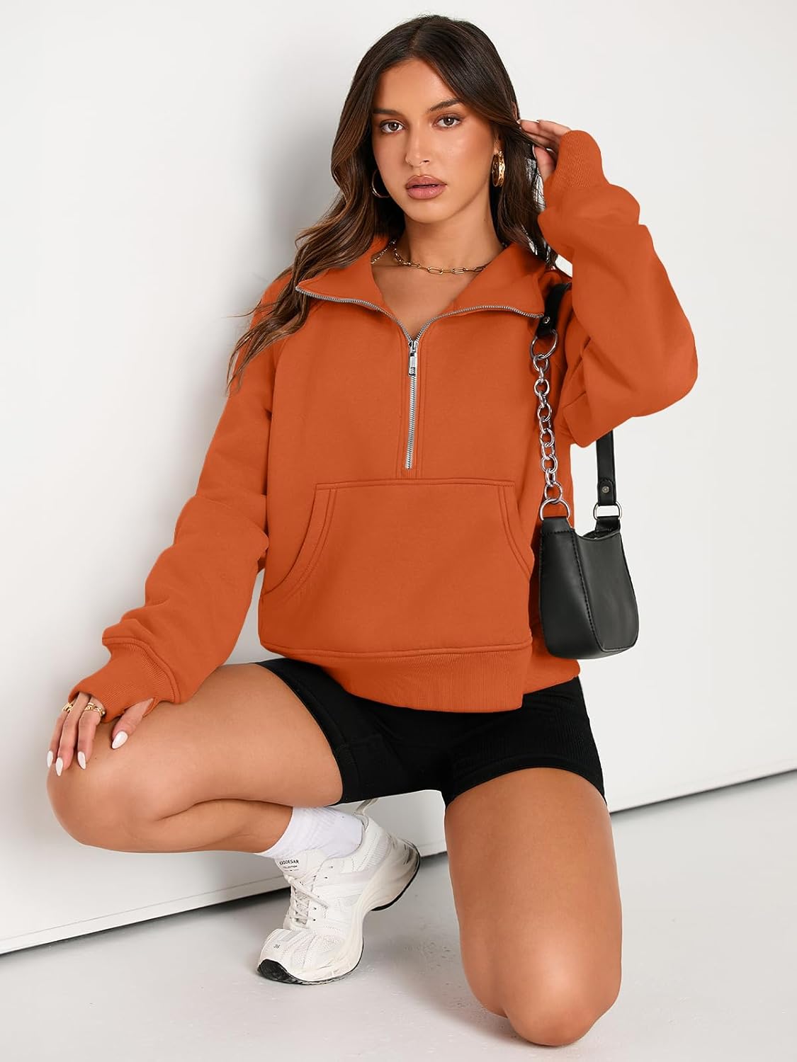 Womens Sweatshirts Half Zip Cropped Pullover Fleece Hoodies Outfits Clothes - Picture 148 of 216
