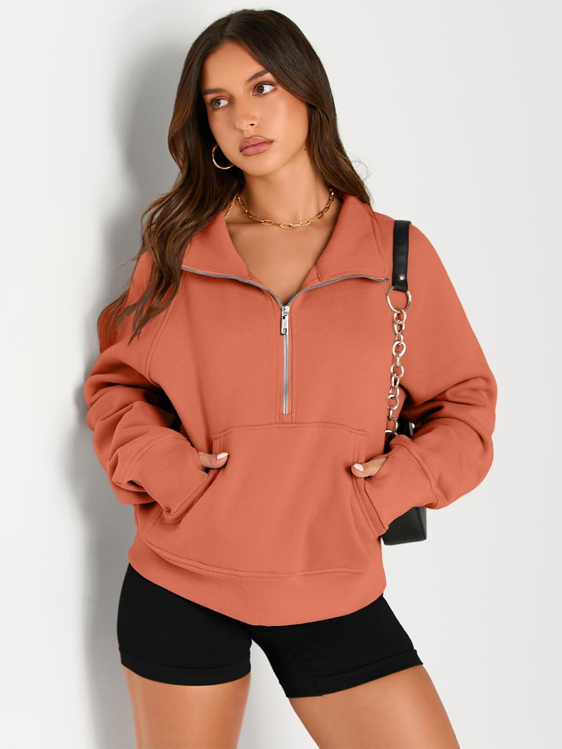 Womens Sweatshirts Half Zip Cropped Pullover Fleece Hoodies Outfits Clothes - Picture 153 of 216